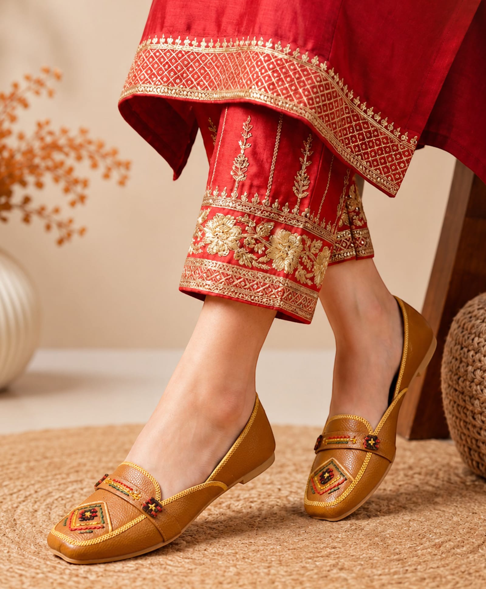 Freeplay Threadwork Detailed Mojaris - Tan-picture-27