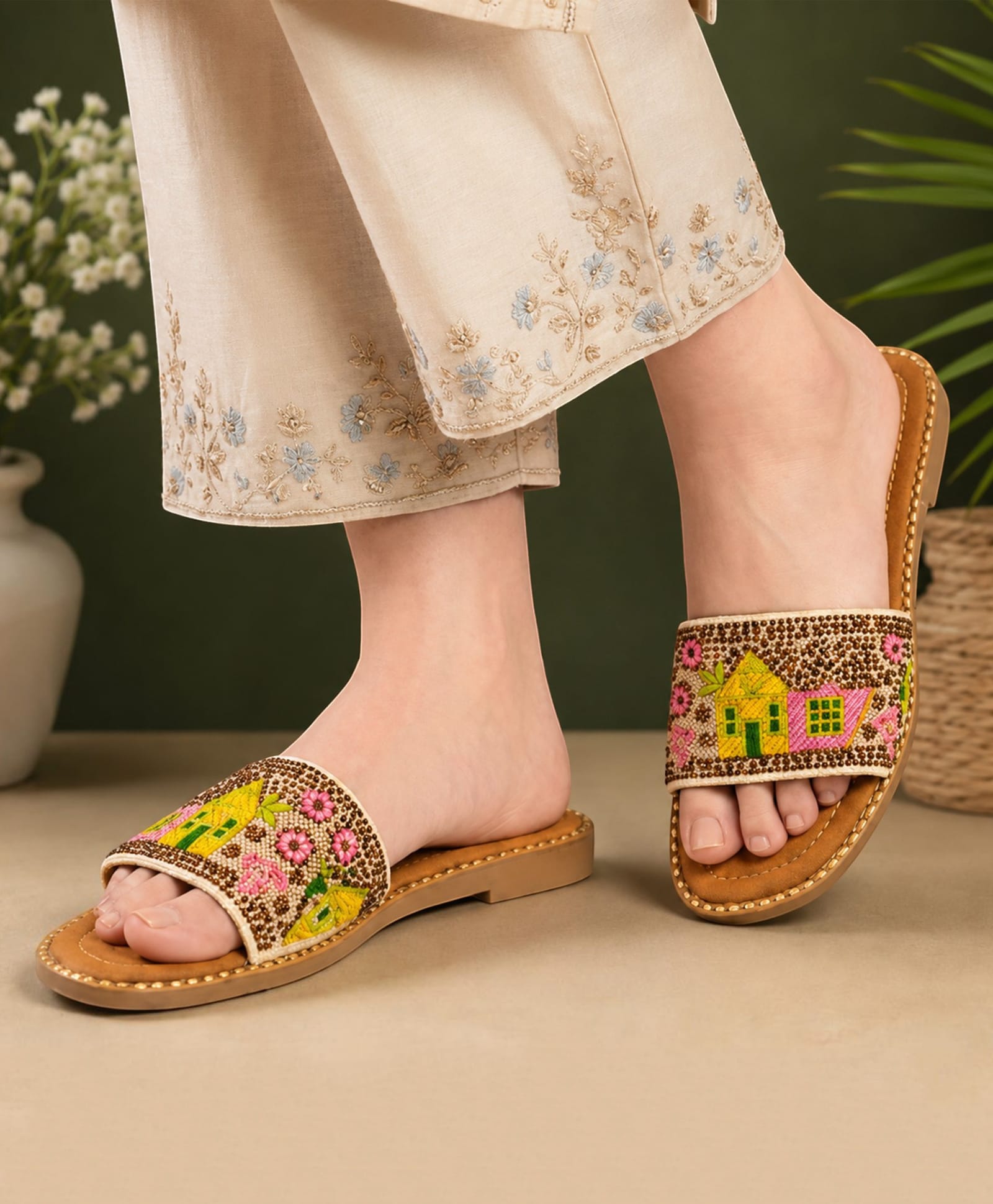 Freeplay Threadwork Detailed Sandals - Beige-image-33