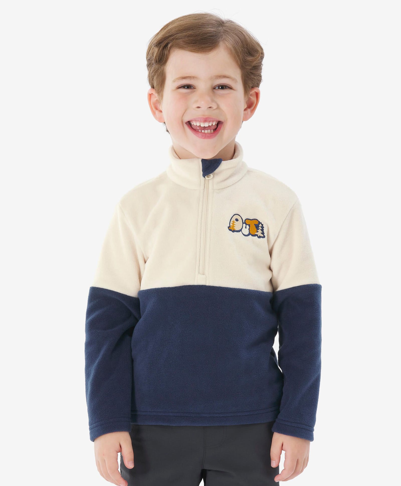 DECATHLON Quechua MH500 Woven Full Sleeves Out Text Embroidered Colour Blocked Hiking Jacket - Off White & Navy Blue-picture-28