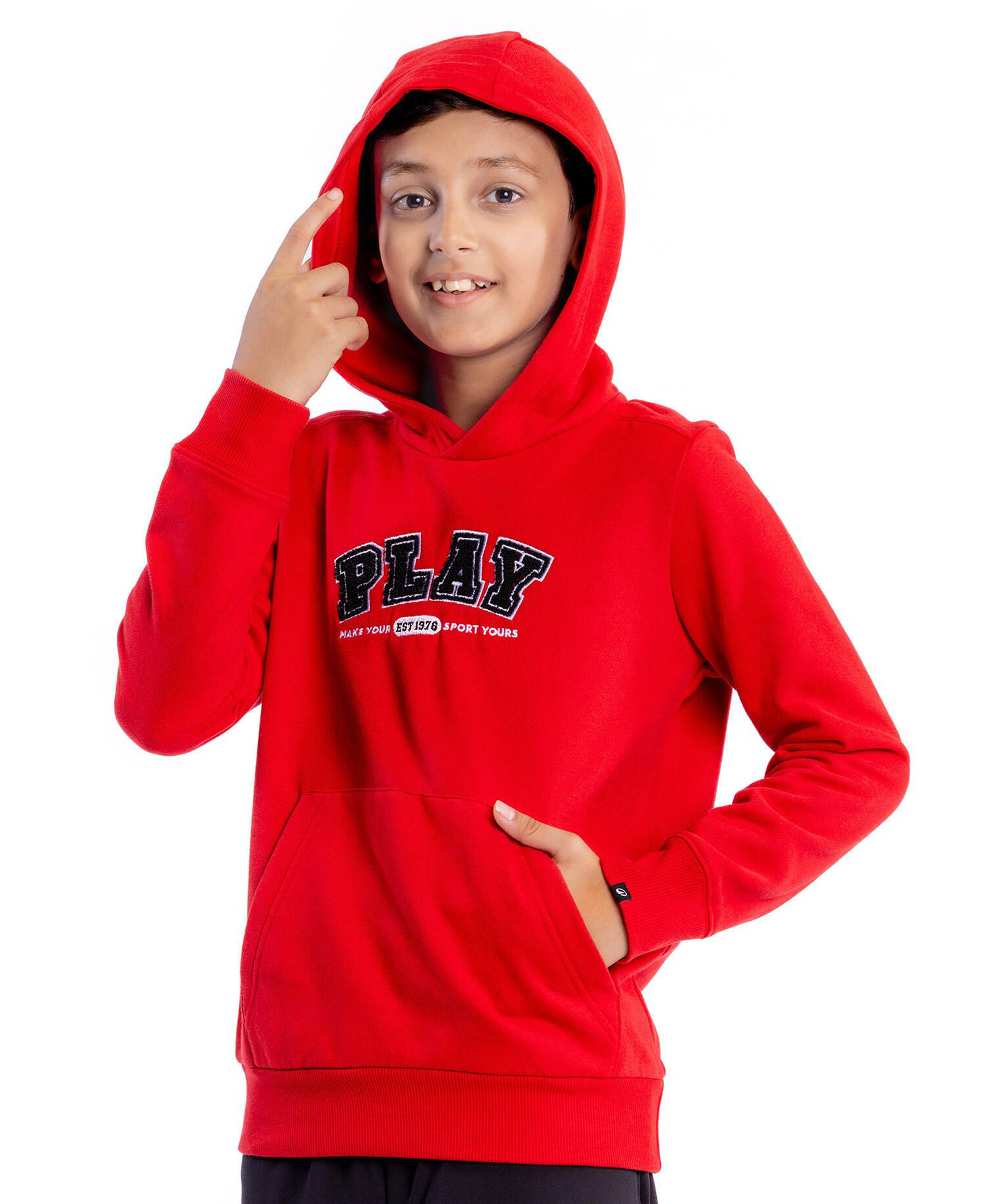 DECATHLON Domyos 500 Woven Full Sleeves Play Text Patch Detailed Hooded Sweatshirt - Red-picture-27
