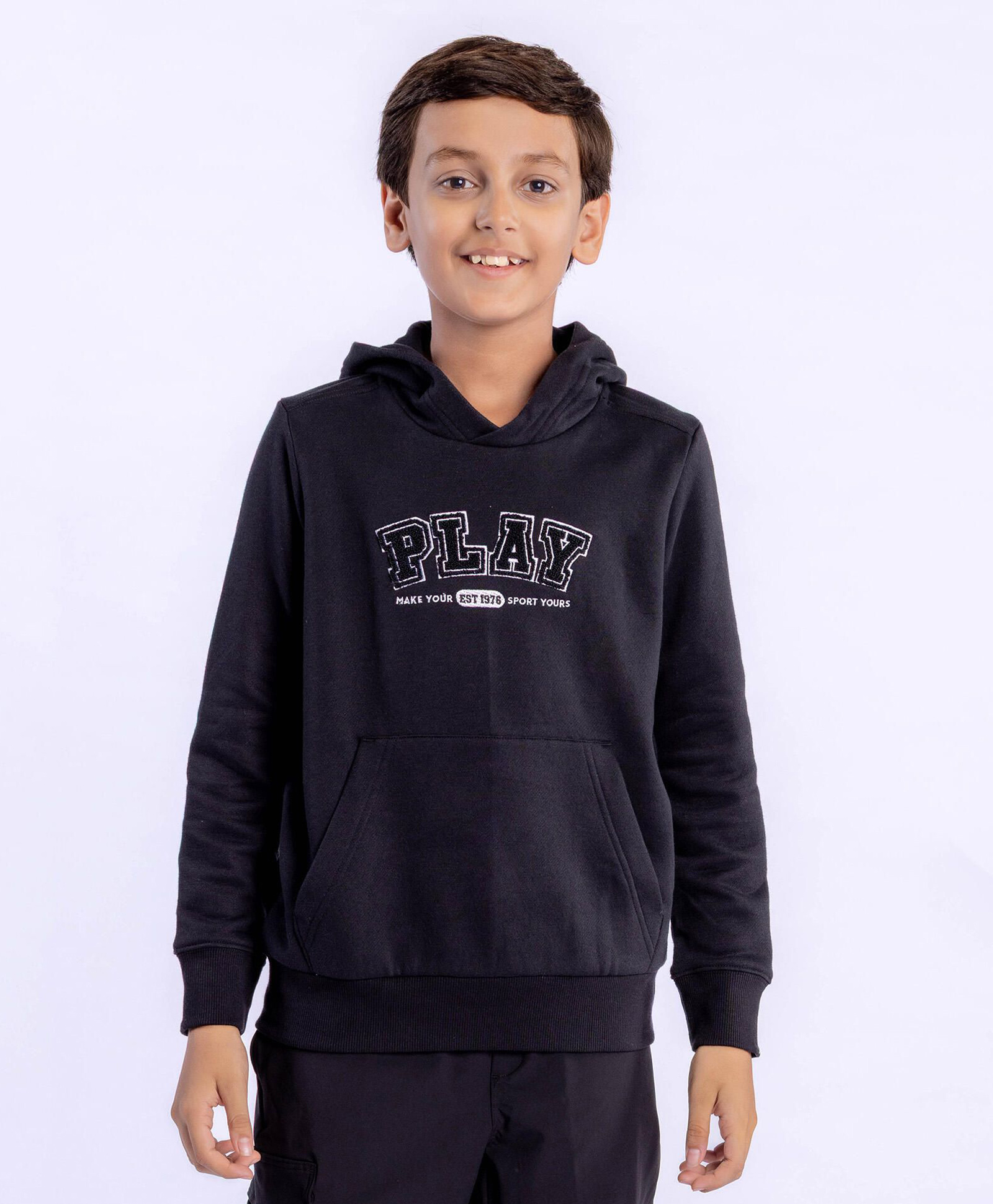 DECATHLON Domyos 500 Woven Full Sleeves Play Text Patch Detailed Hooded Sweatshirt - Black-picture-36