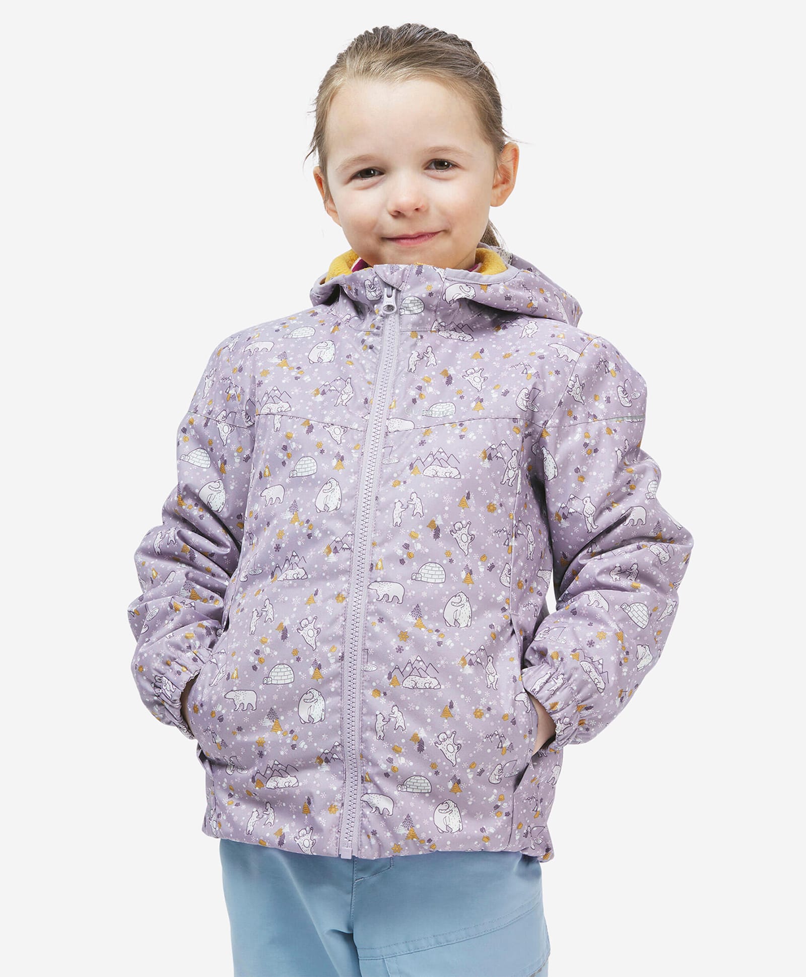 DECATHLON Quechua 100 Woven Full Sleeves North Pole Theme Printed Hooded Jacket - Purple-picture-18