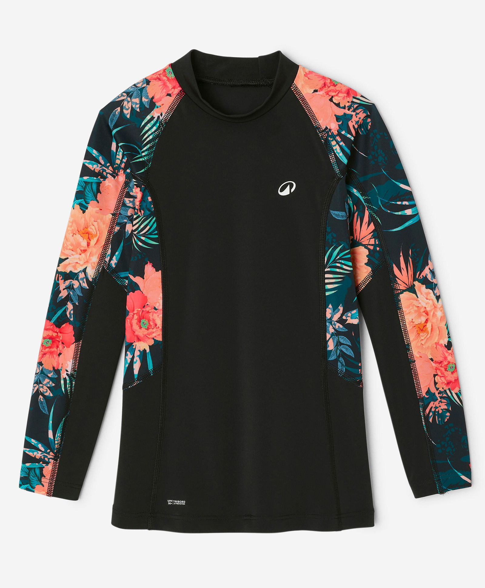 DECATHLON 500 Shiso Knit Full Raglan Sleeves Floral Printed Surfing Tee - Black-image-48
