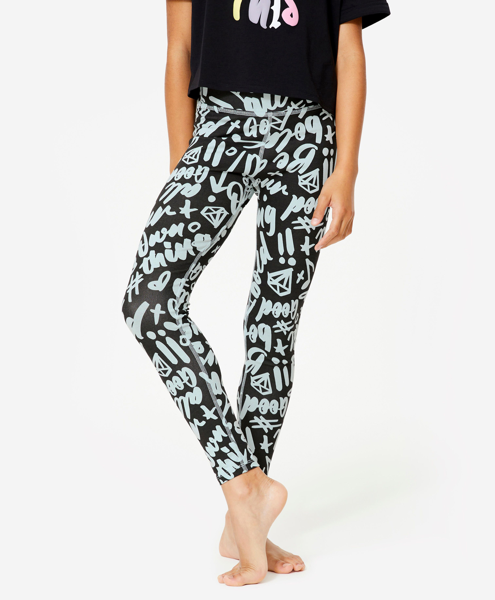 DECATHLON Domyos Knit Typography Printed Modern Dance Leggings - Black-picture-20
