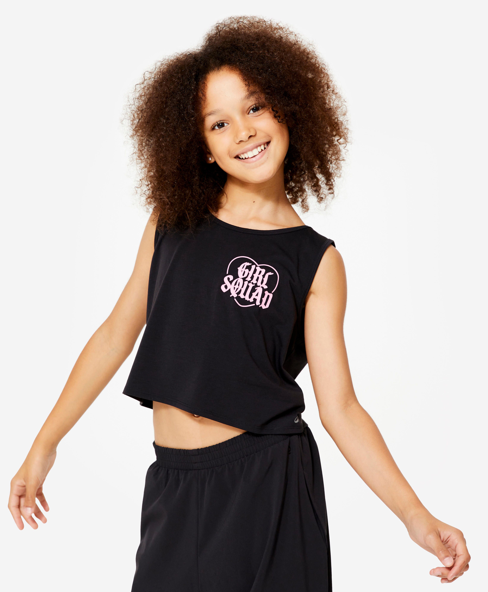 DECATHLON Domyos Knit Sleeveless Girl Squad Text Puff Printed Dance Cropped Tank Top - Black-picture-22