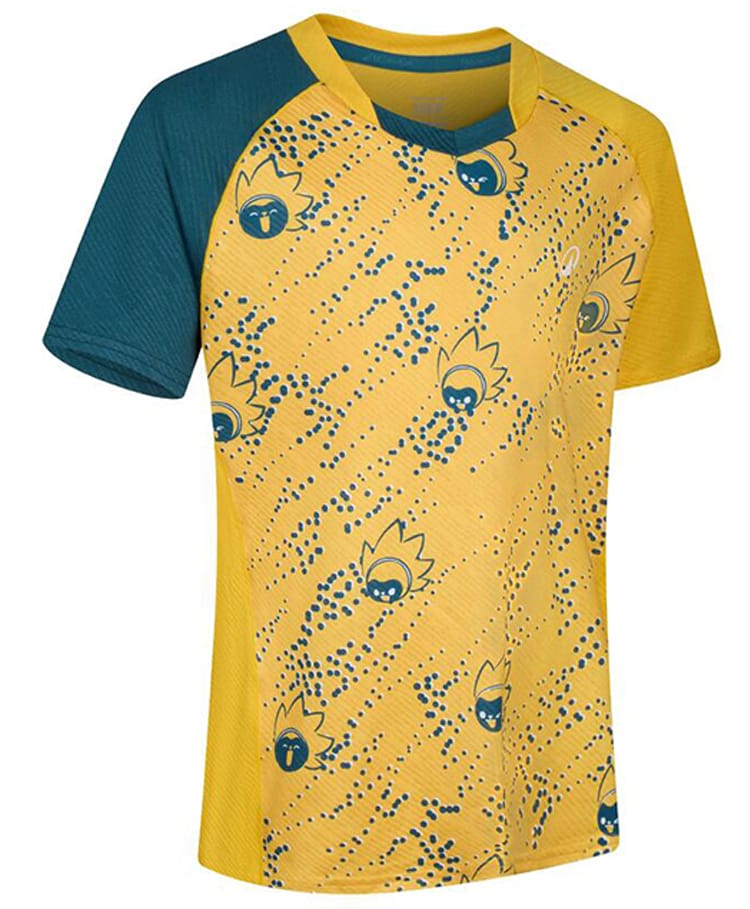 DECATHLON Kuikma Lite 560 Jr Knit Half Raglan Sleeves Shuttlecocks Printed Badminton Tee - Yellow-picture-27