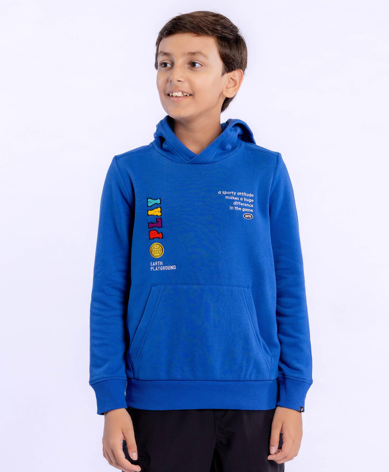 DECATHLON Domyos 500 Woven Full Sleeves Play Text Patch Detailed Hooded Sweatshirt - Blue-picture-34