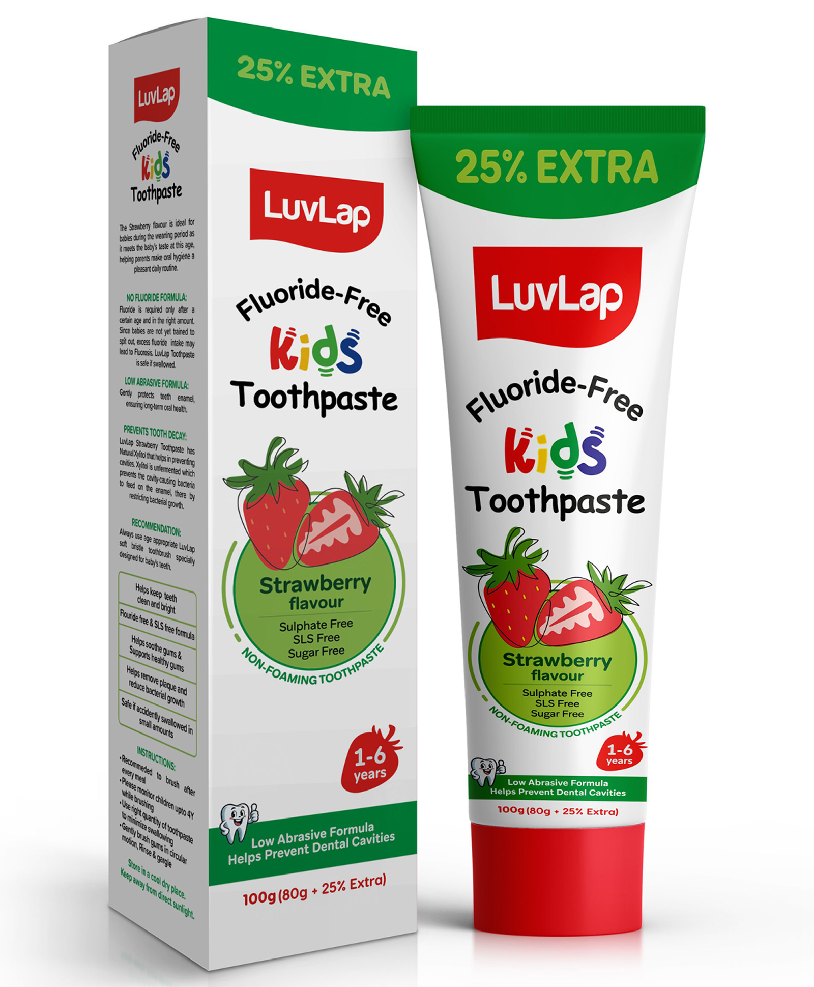LuvLap Baby Toothpaste 80g + 25% Extra, Strawberry Flavour, SLS & Fluoride Free, Prevents Cavities, 12M+-picture-18
