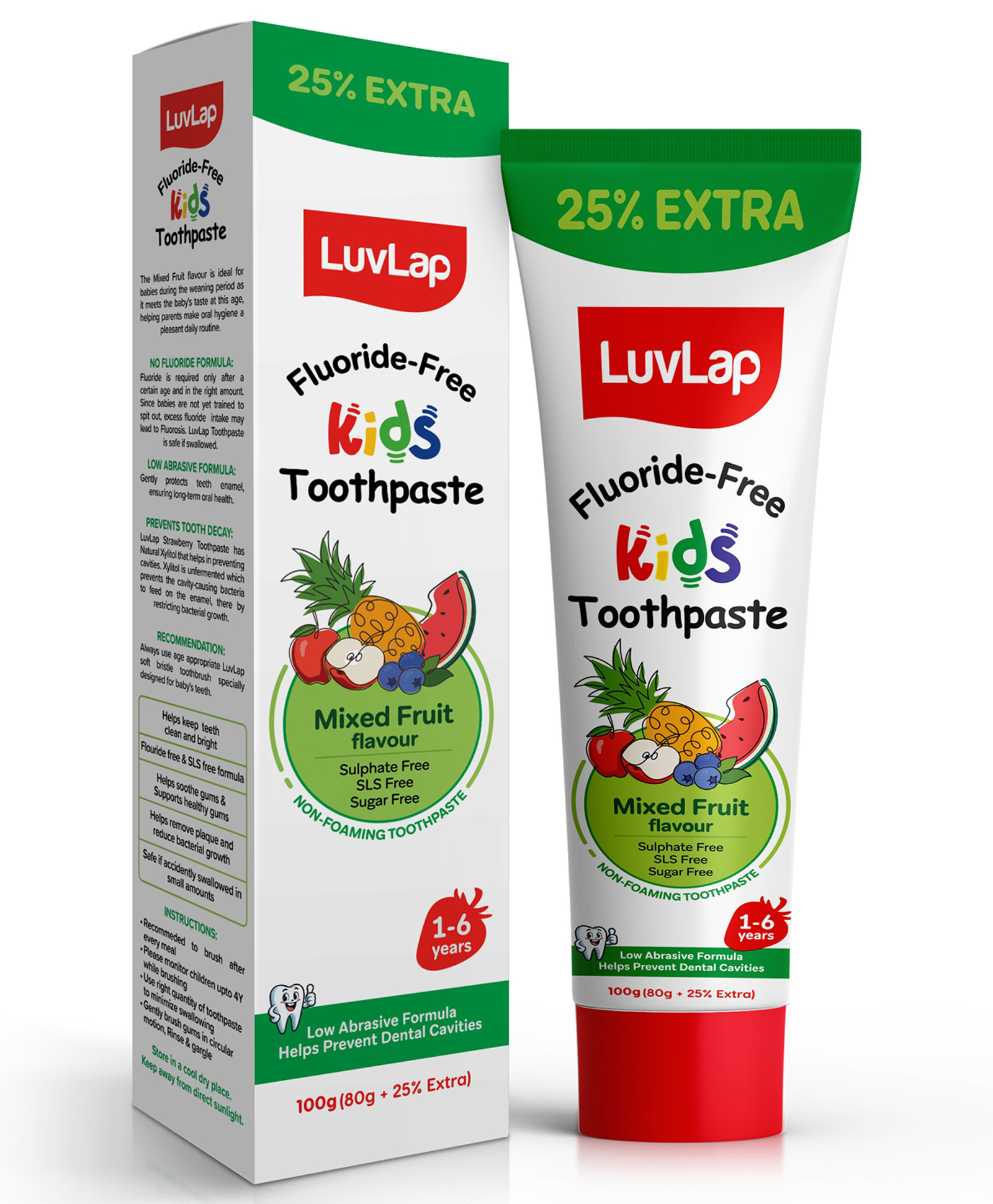 LuvLap Baby Toothpaste 80g + 25% Extra, Mix Fruit Flavour, SLS & Fluoride Free, Prevents Cavities, 12M+-picture-22