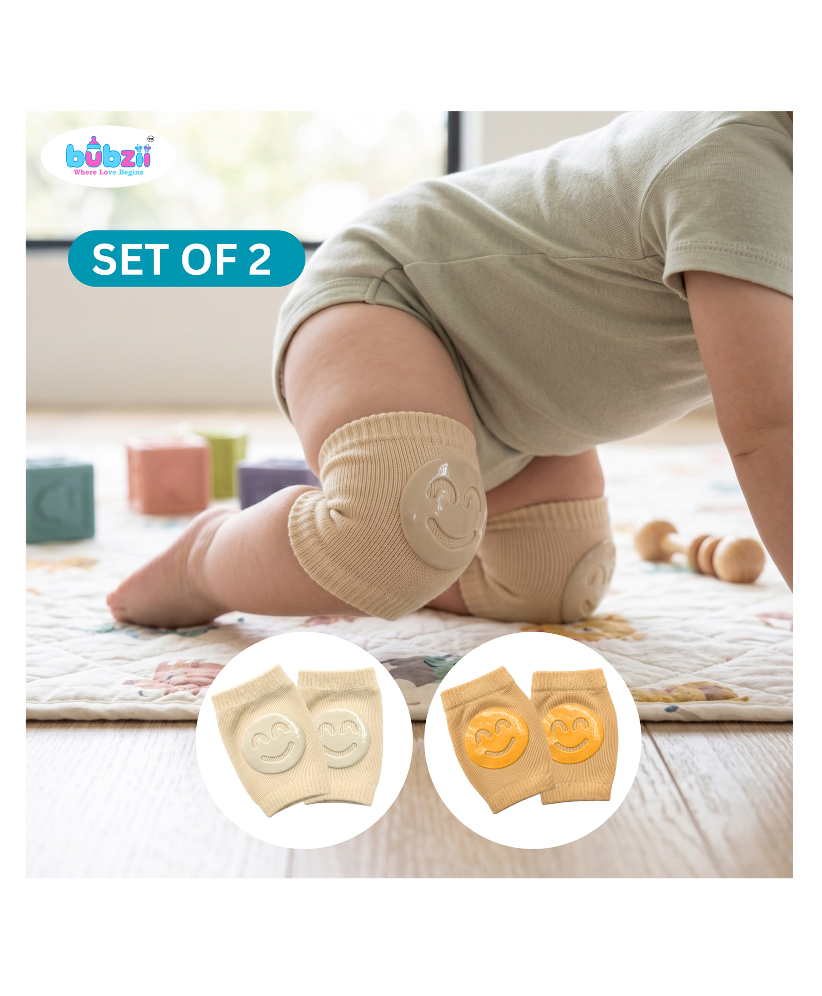 Bubzii Baby Crawling Knee Pads 0to12 M Ultra Soft Stretchable Non Slip Protectors Safe Cushioning for Tiny Knees Honey Beige and Baby Ivory-image-19