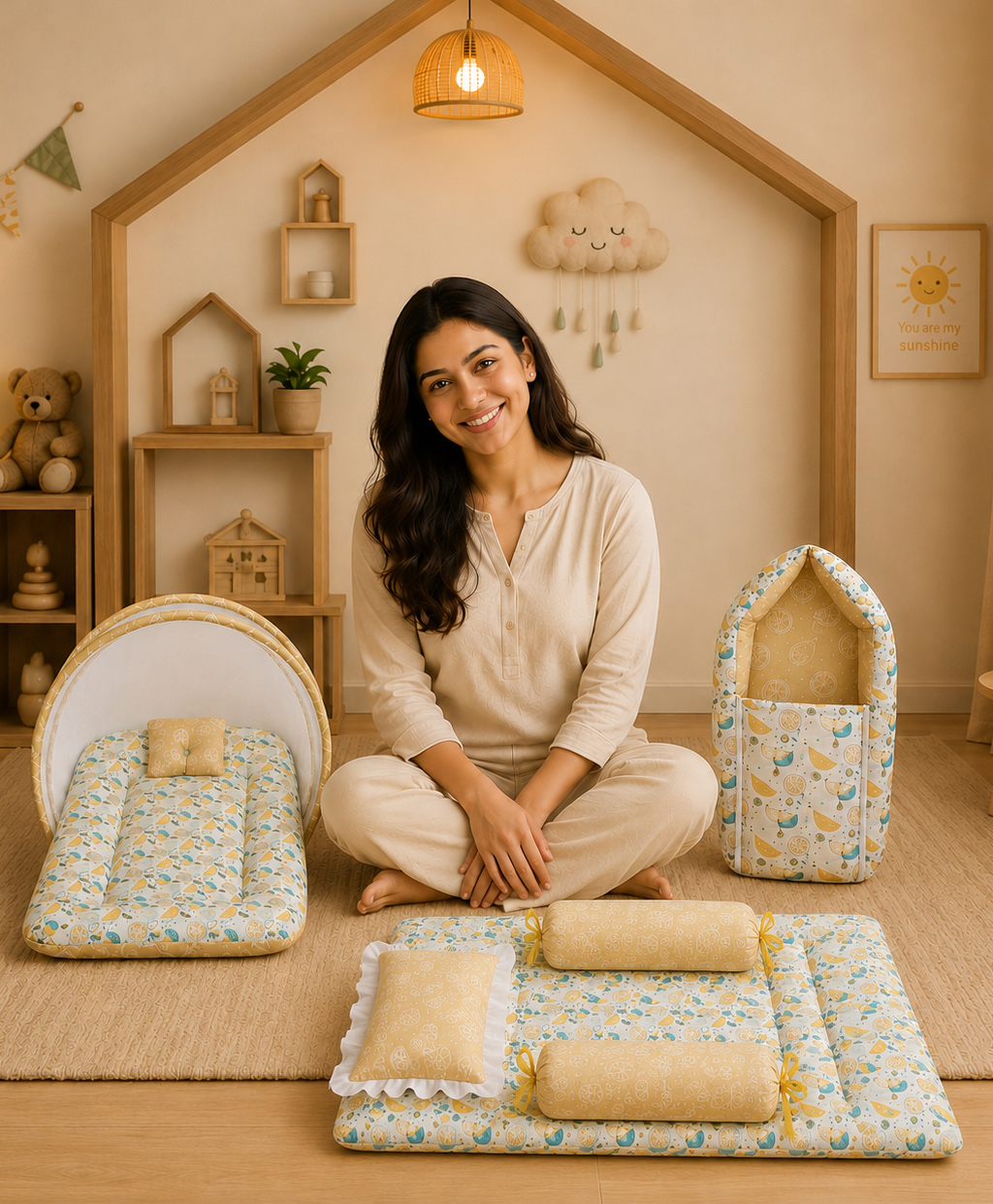 Toddylon Combo of Baby Mattress with Net Carry Bag & Gadda Set 0-6 Months - Orange-picture-31
