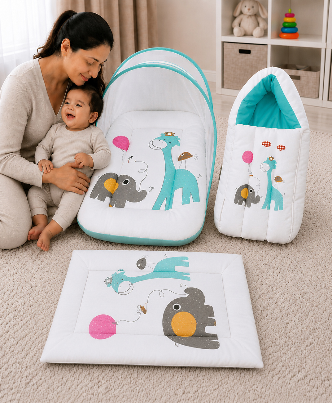 Toddylon 3 Pcs Bedding Set for Newborn Baby Foldable Portable Beds 0-6 Months - Blue-picture-38