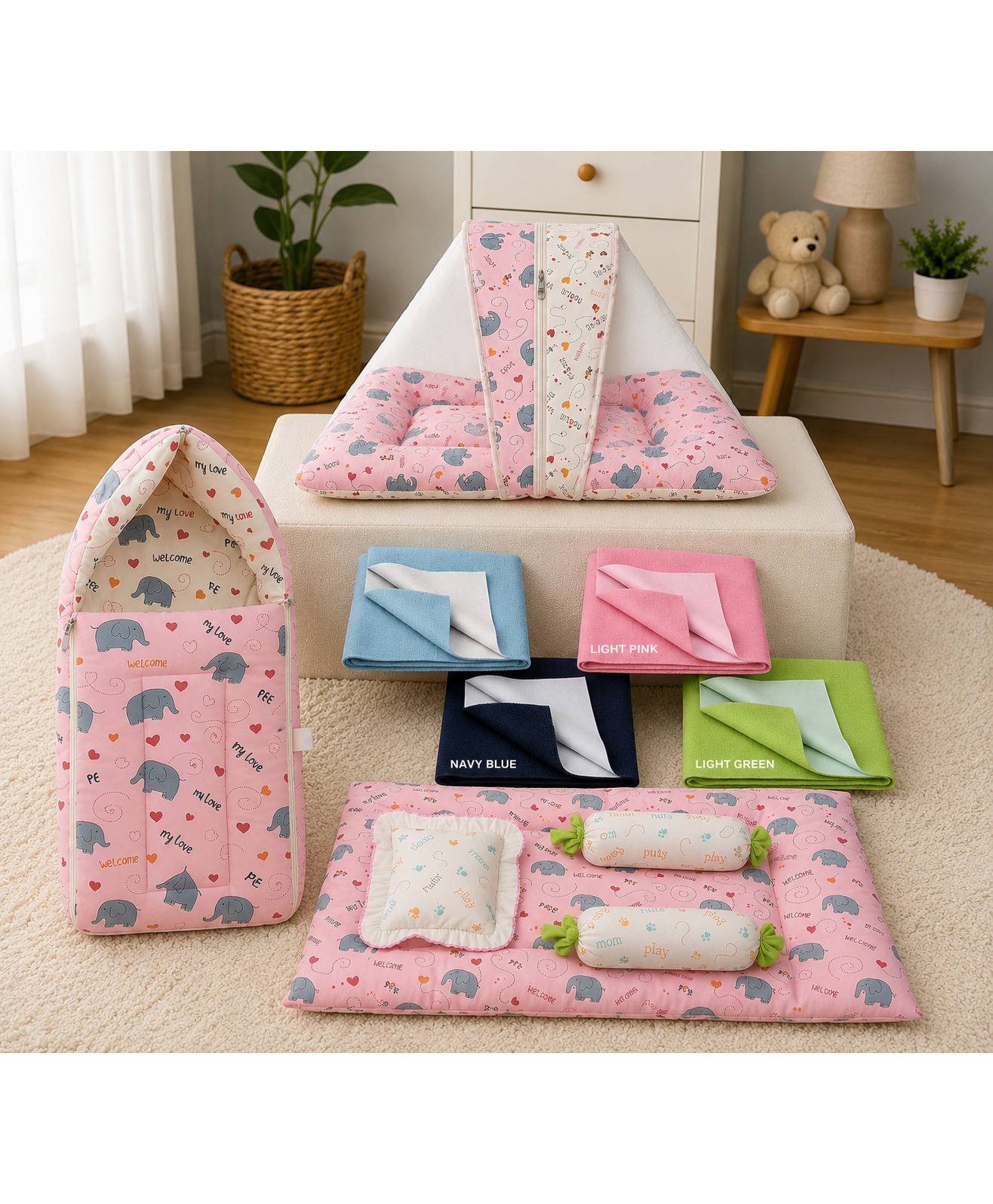Toddylon Baby Bedding Set Cotton Mattress for Infants 4-Piece Set 0-6 Months - Pink-image-47