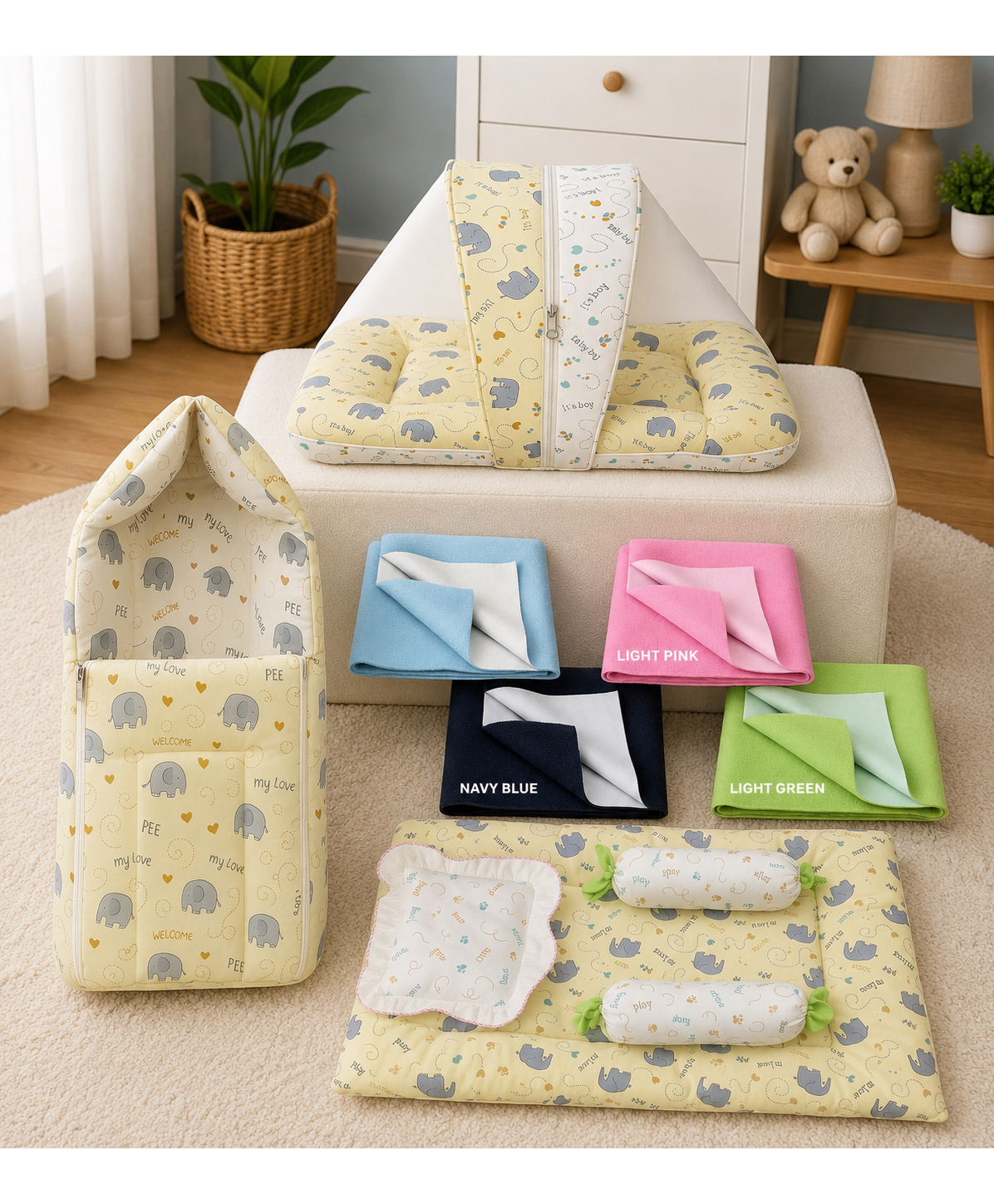 Toddylon Baby Bedding Set Cotton Mattress for Infants 4-Piece Set 0-6 Months - Yellow-picture-21
