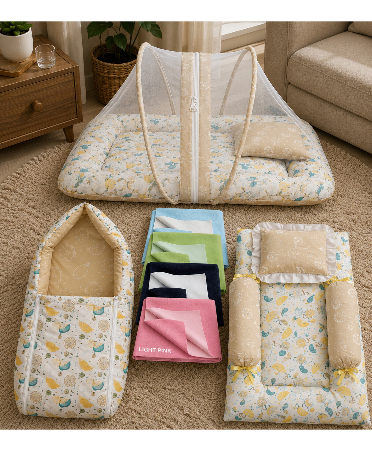 Toddylon Baby 4 Pcs Bedding Set Mattress with Net Carry Bag Gadda & Dry Sheets 0-6 Months - Orange-picture-14