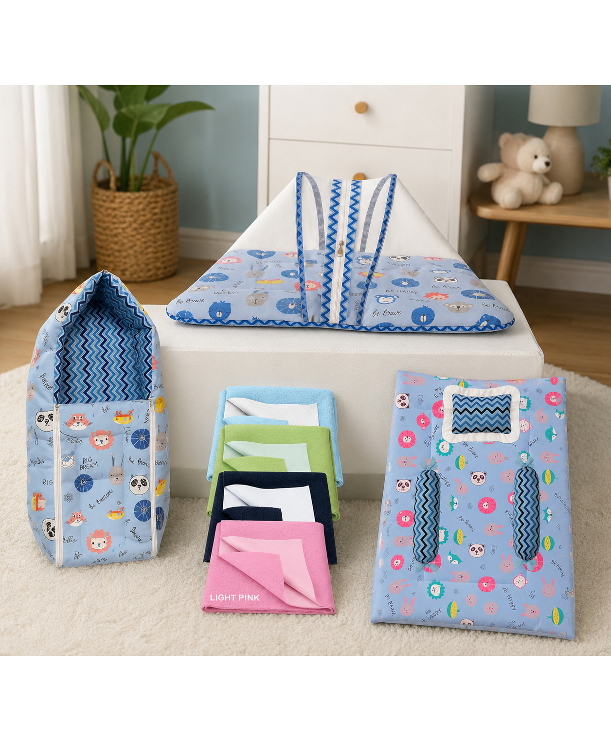 Toddylon Combo of Baby Mattress with Net Carry Bag Bedding Set 4 Dry Sheets 0-6 Months - Blue-image-21