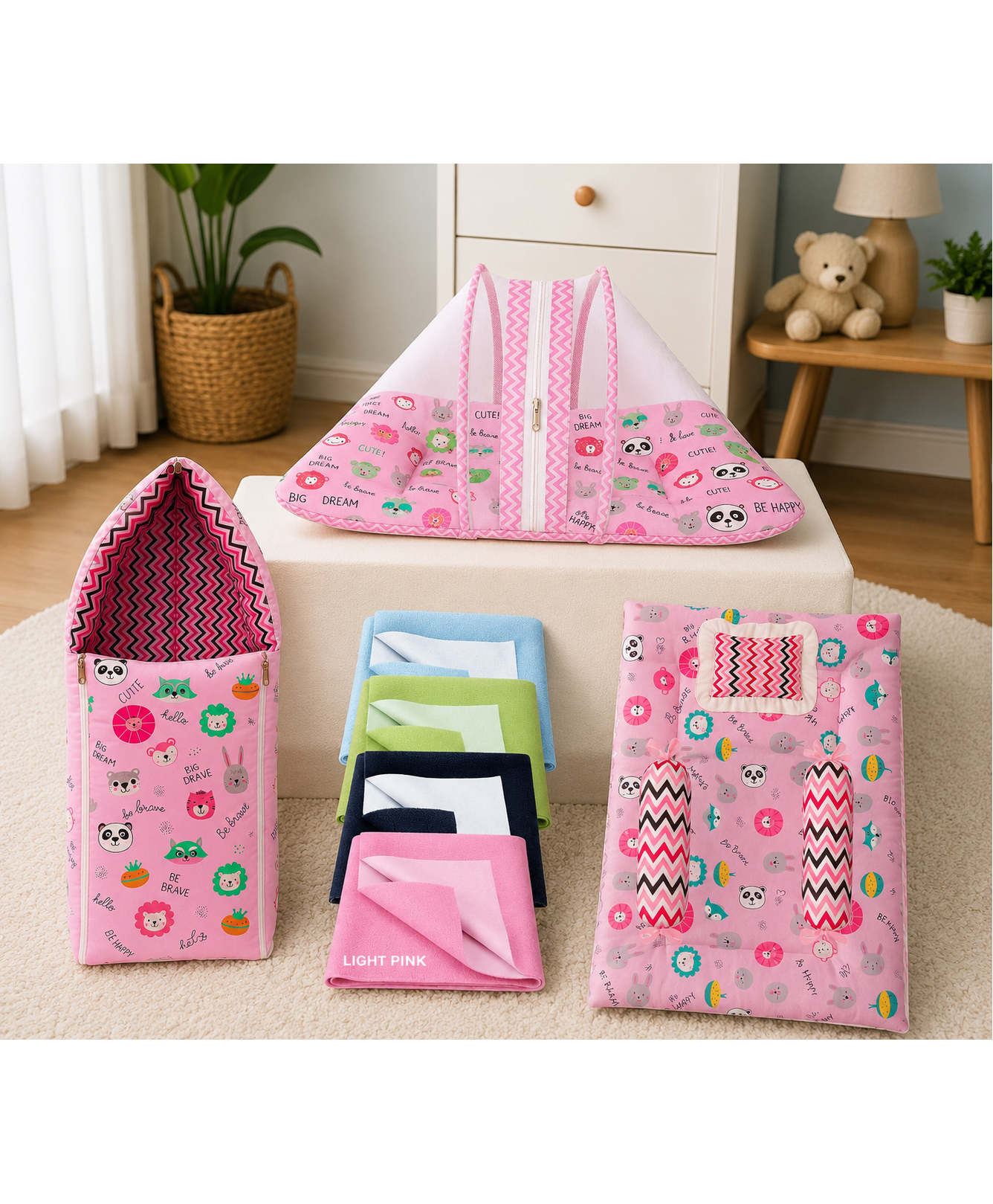 Toddylon Combo of Baby Mattress with Net Carry Bag Bedding Set 4 Dry Sheets 0-6 Months - Pink-picture-12