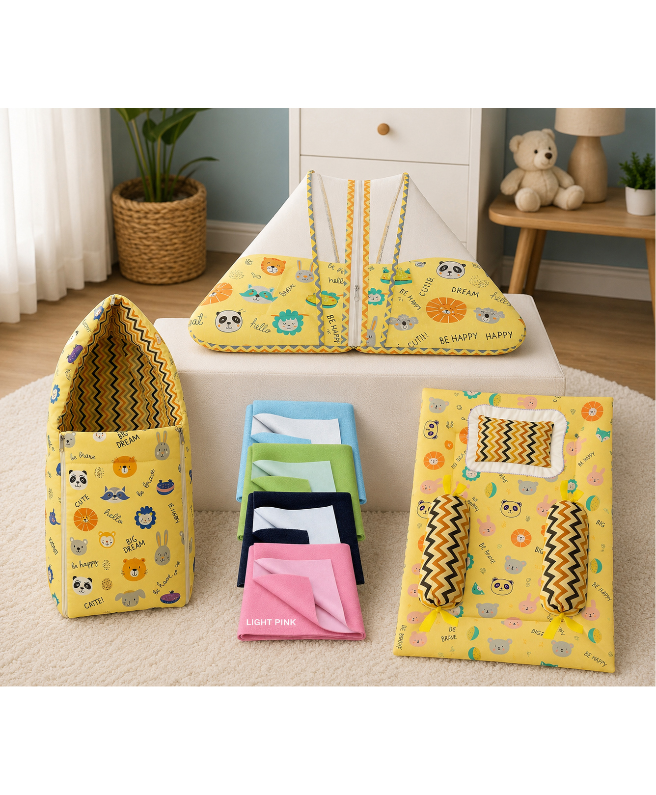 Toddylon Combo of Baby Mattress with Net Carry Bag Bedding Set 4 Dry Sheets 0-6 Months - Yellow-picture-23