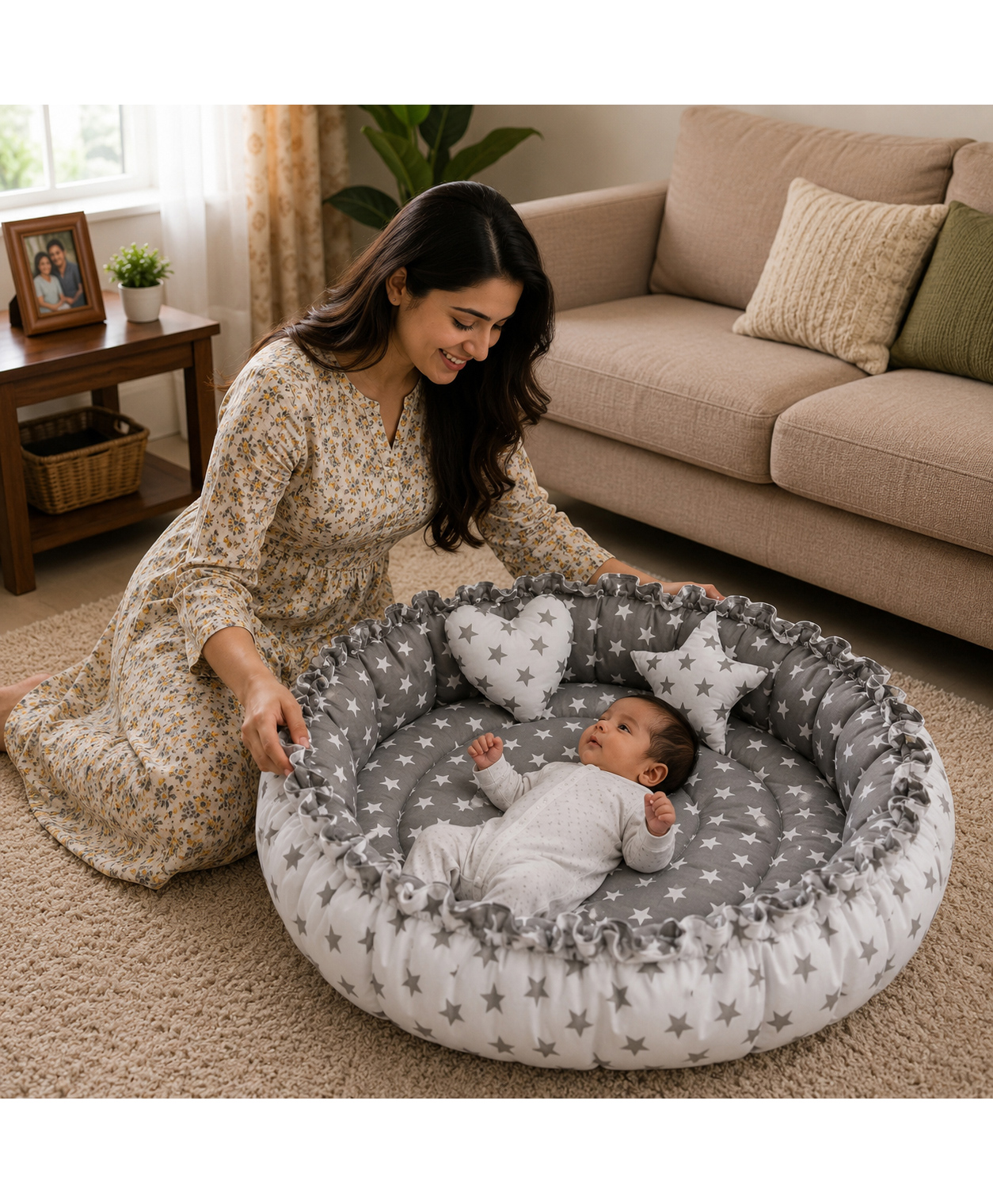Toddylon Baby Bed Bedding Set for New Born Reversible Cotton Mattress 0-6 Months - Grey-picture-8