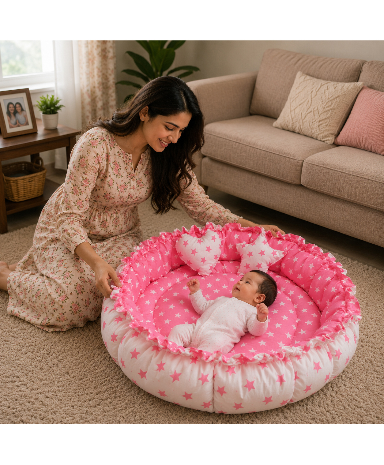 Toddylon Baby Bed Bedding Set for New Born Reversible Cotton Mattress 0-6 Months - Pink-picture-7