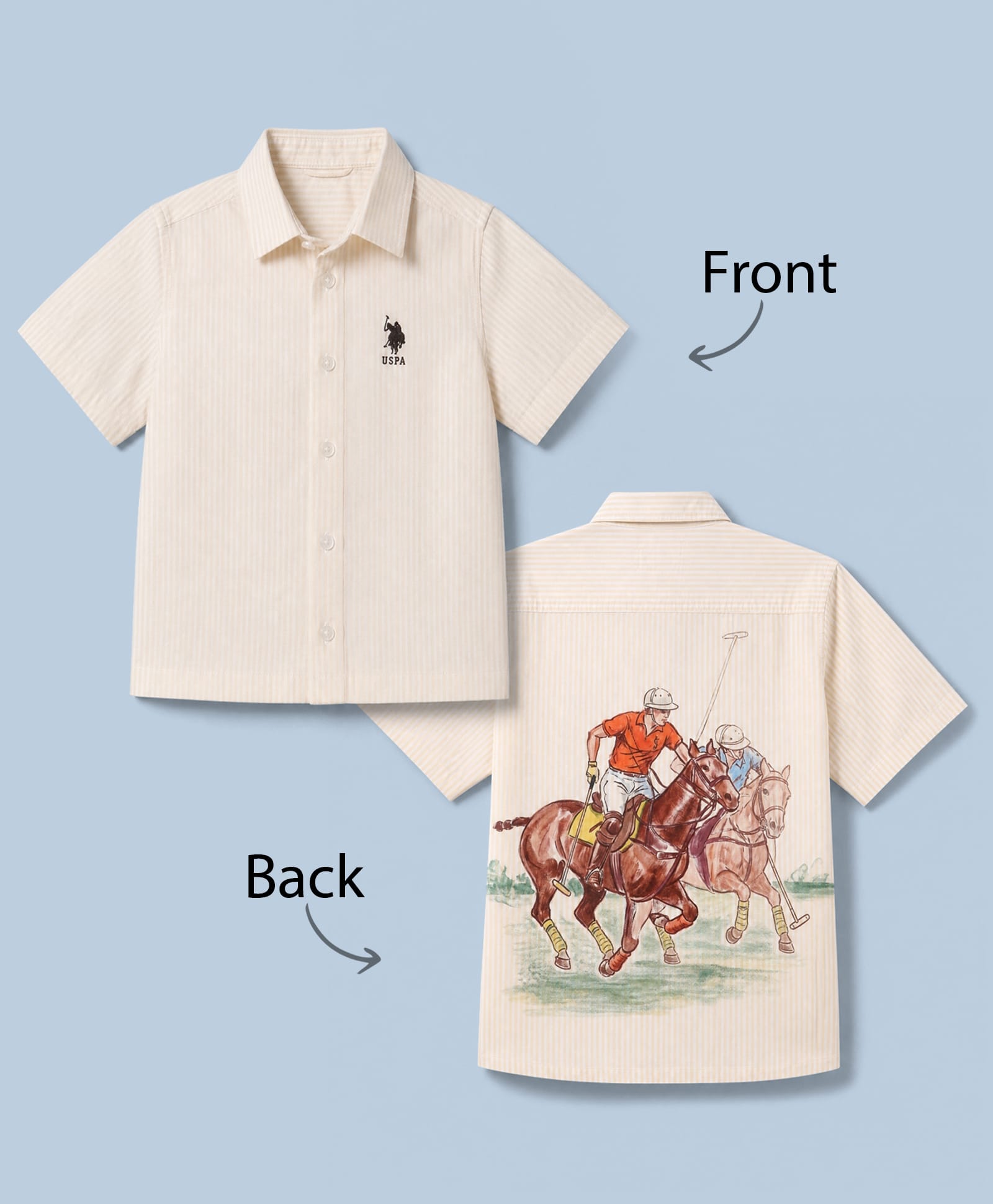 US Polo Assn 100% Cotton Woven Half Sleeves Stripped Polo Shirt with Front & Back Sport Print - Yellow-picture-16