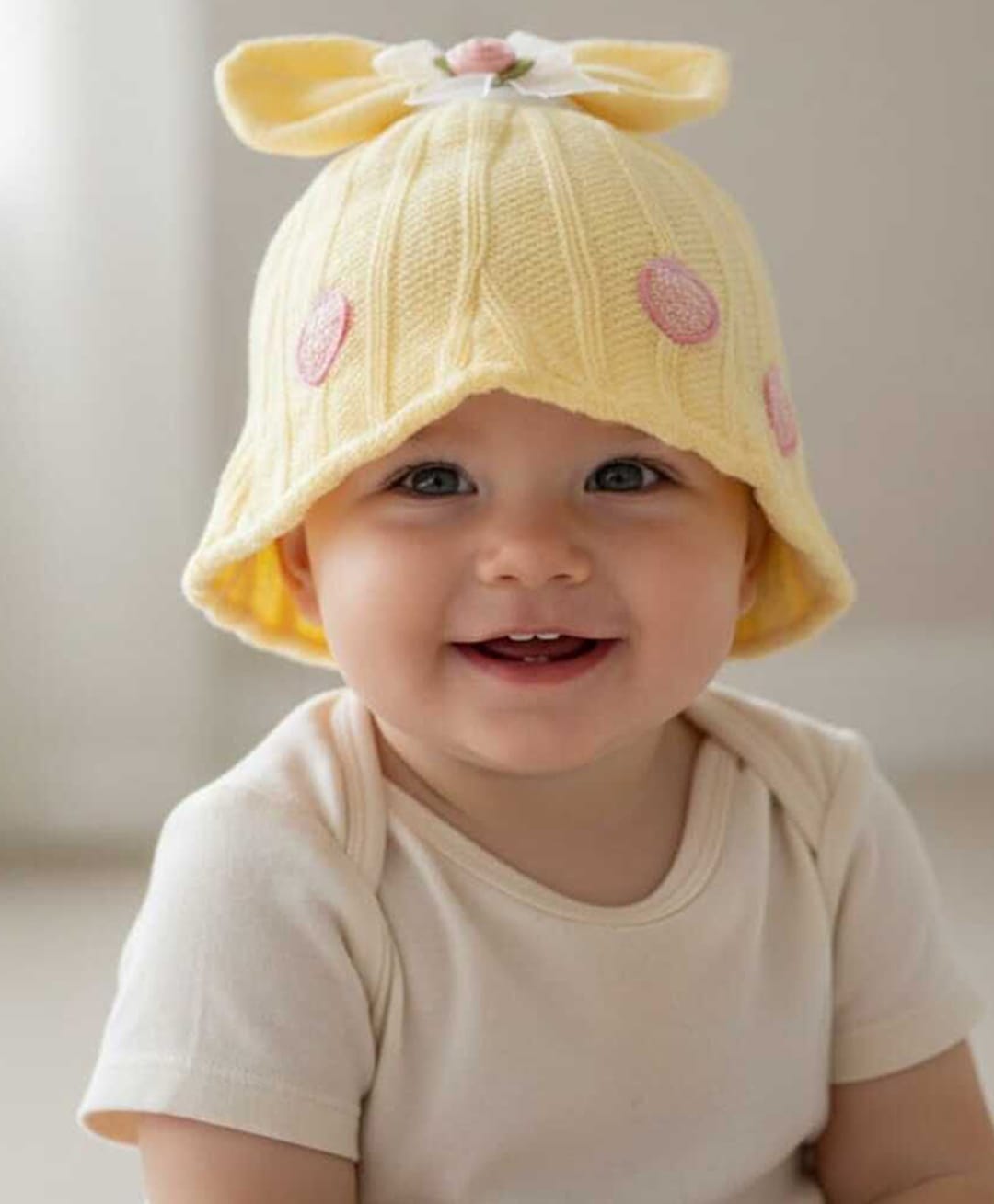 Trubliz Cotton Woven Floral & Bow Applique Detailed Summer Hat - Yellow - Circumference - 45 - 50 Cms-image-26