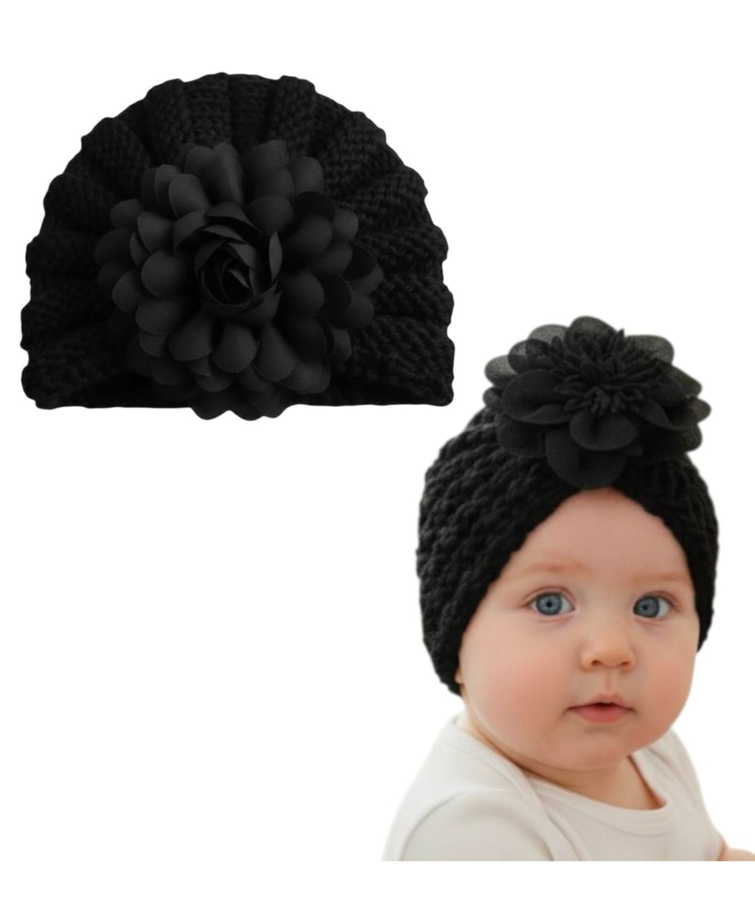 Trubliz Wool Woven Braid & Floral Applique Detailed Turban Hat - Black - Circumference - 43 - 46 Cms-image-45
