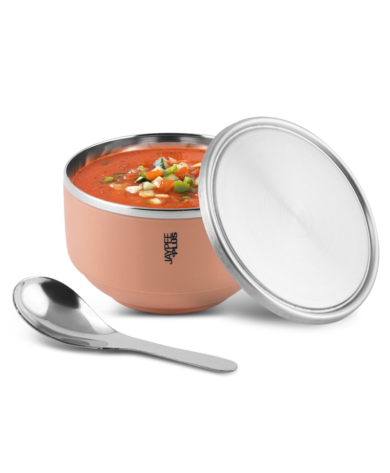Jaypee Plus Maxxl Stainless Steel Soup Bowl/ Container with Steel Lid & Steel Spoon, 700ml Pink-picture-31