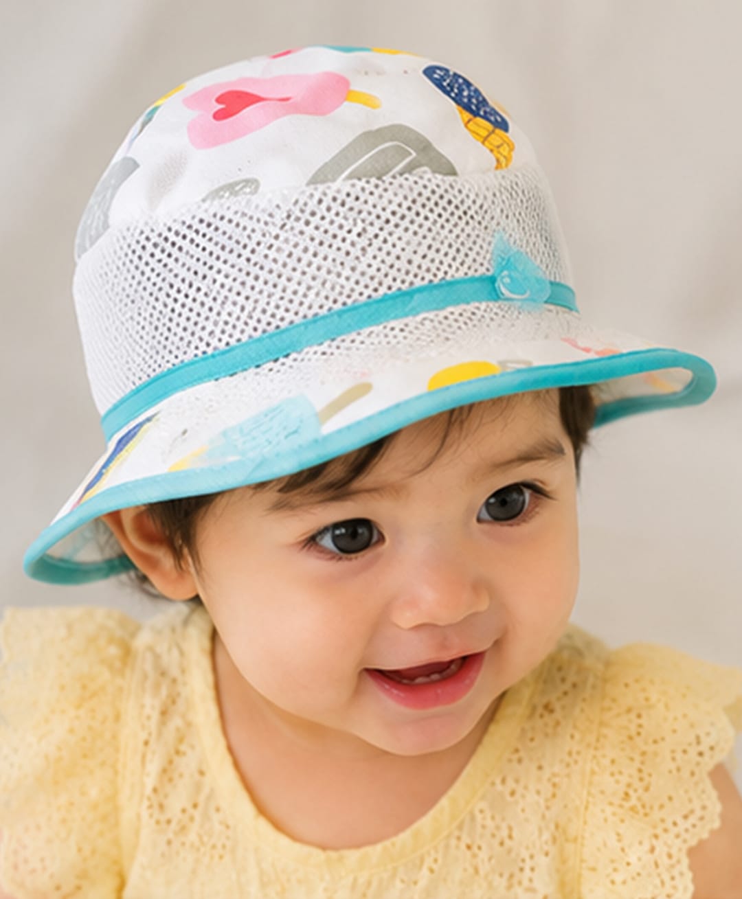 Akinos Kids Cotton Woven Ice Cream Printed Hat - Sea Green & White - Circumference 15 Cm-image-10