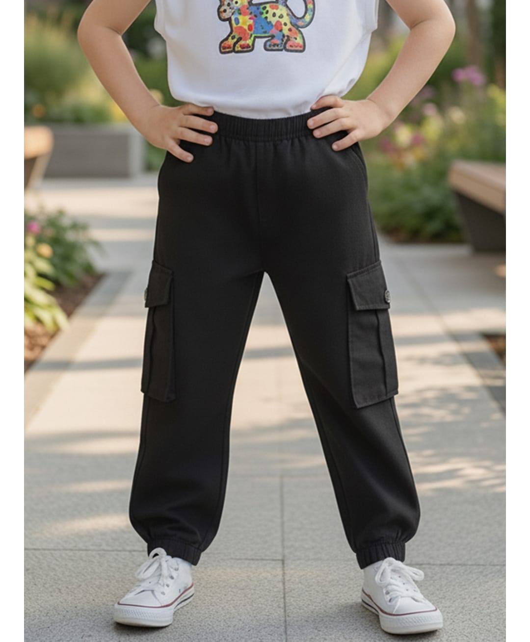 Cutiekins Cotton Blend Woven Solid Cargo Style Joggers - Black-picture-12