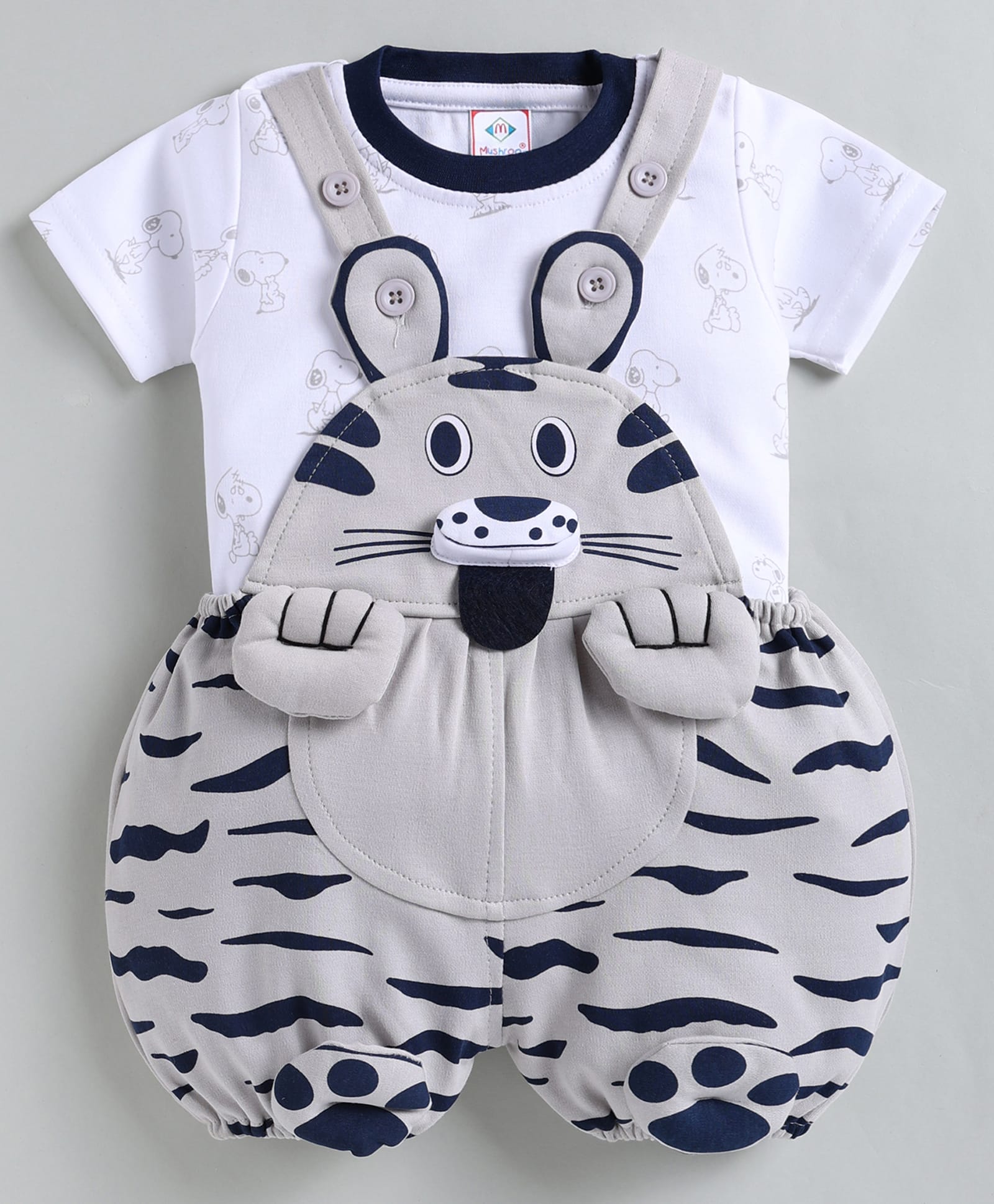 MUSHROO Knitted Knit Animal Designed Dungaree With Half Sleeves Tee - Grey-image-19