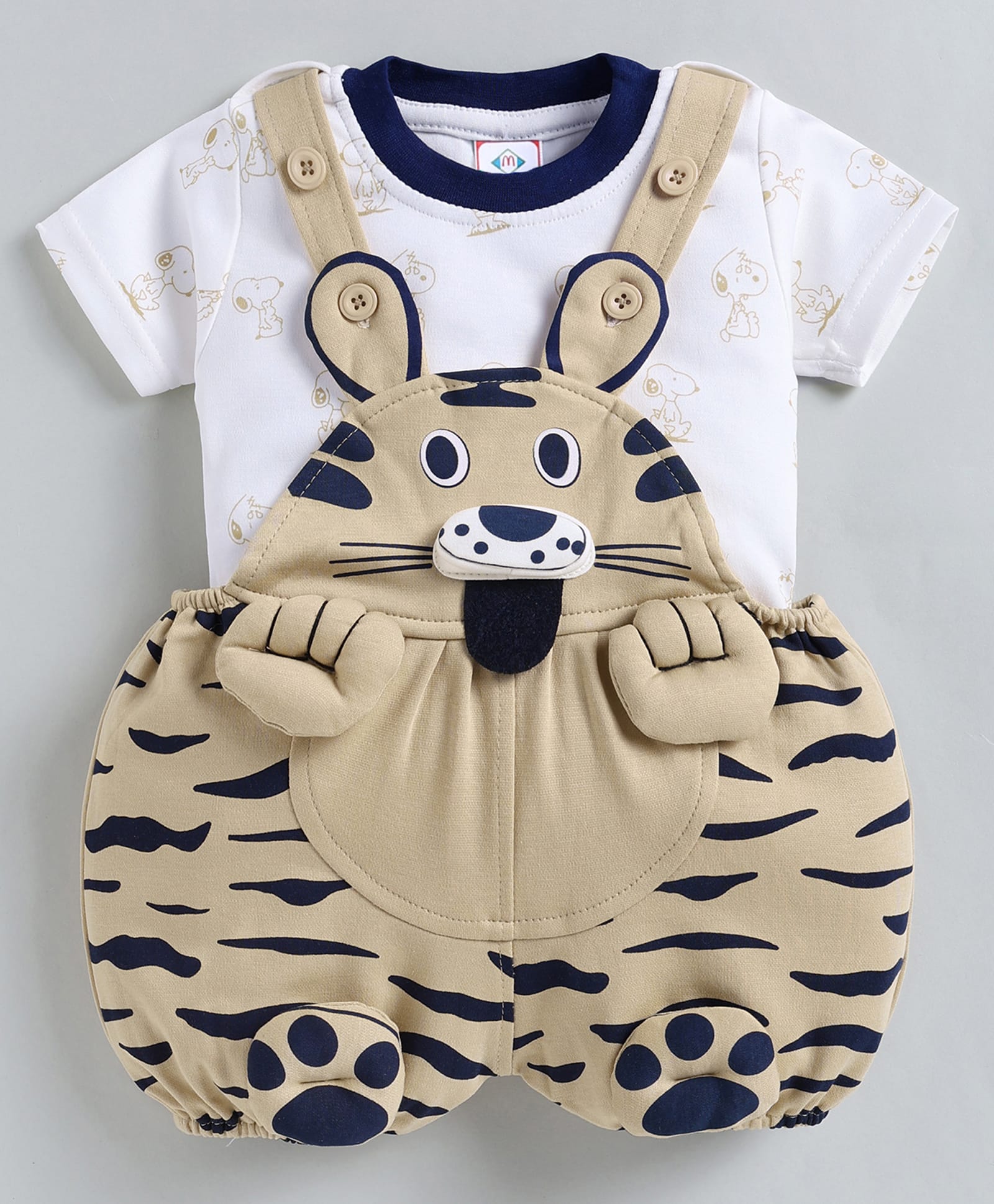 MUSHROO Knitted Knit Animal Designed Dungaree With Half Sleeves Tee - Beige-picture-12