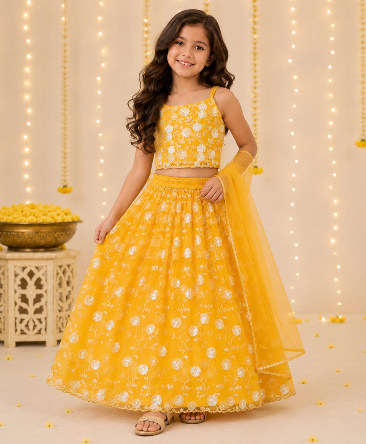 The Magic Wand Woven Sleeveless Sequin Embellished Lehenga Choli With Dupatta Set - Yellow-image-37