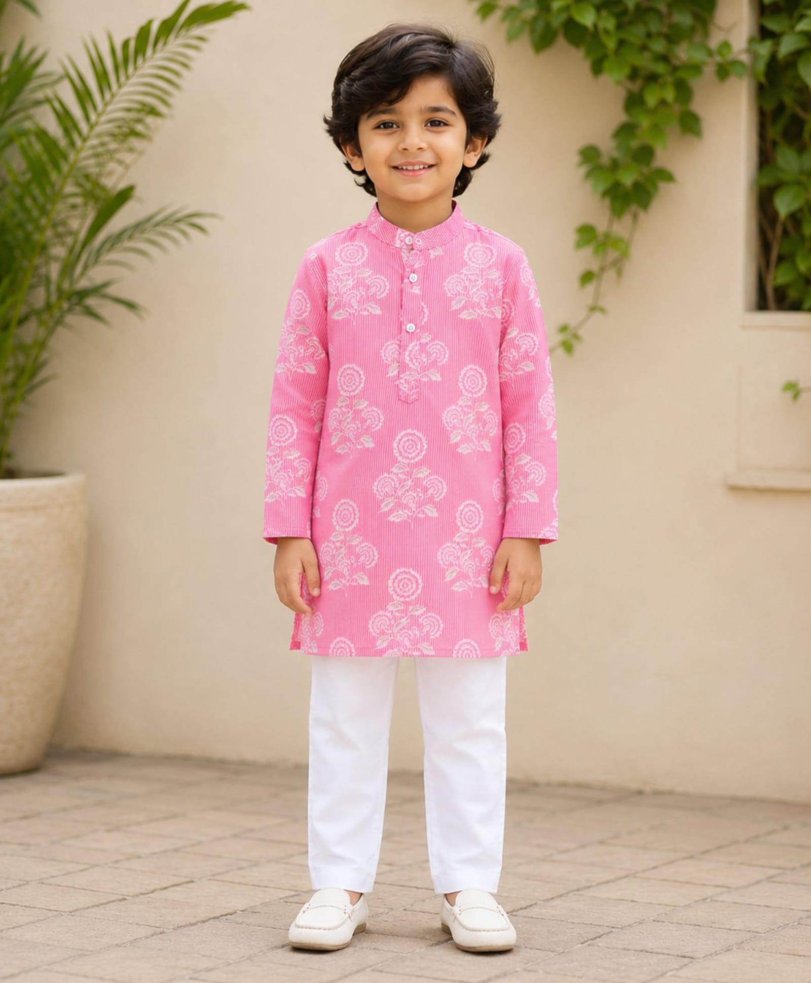 The Magic Wand Cotton Woven Full Sleeves Floral Printed Kurta & Pyjama Set - Pink