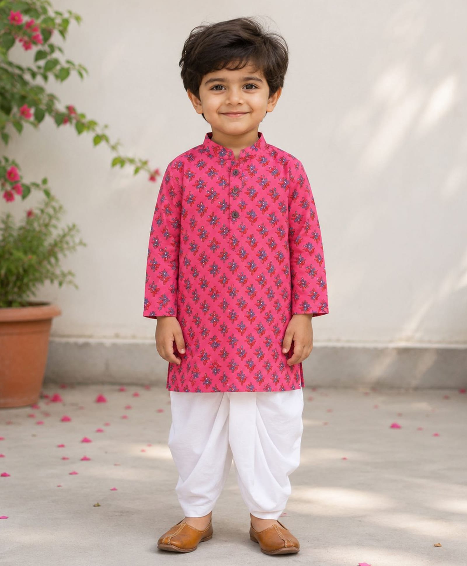 The Magic Wand Cotton Woven Full Sleeves Floral Printed Kurta & Dhoti Set - Fuchsia-picture-33