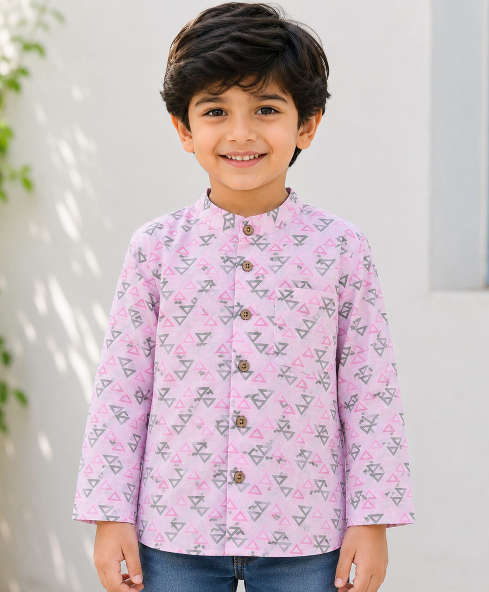 The Magic Wand Cotton Woven Full Sleeves Abstract Printed Kurta - Pink-picture-0