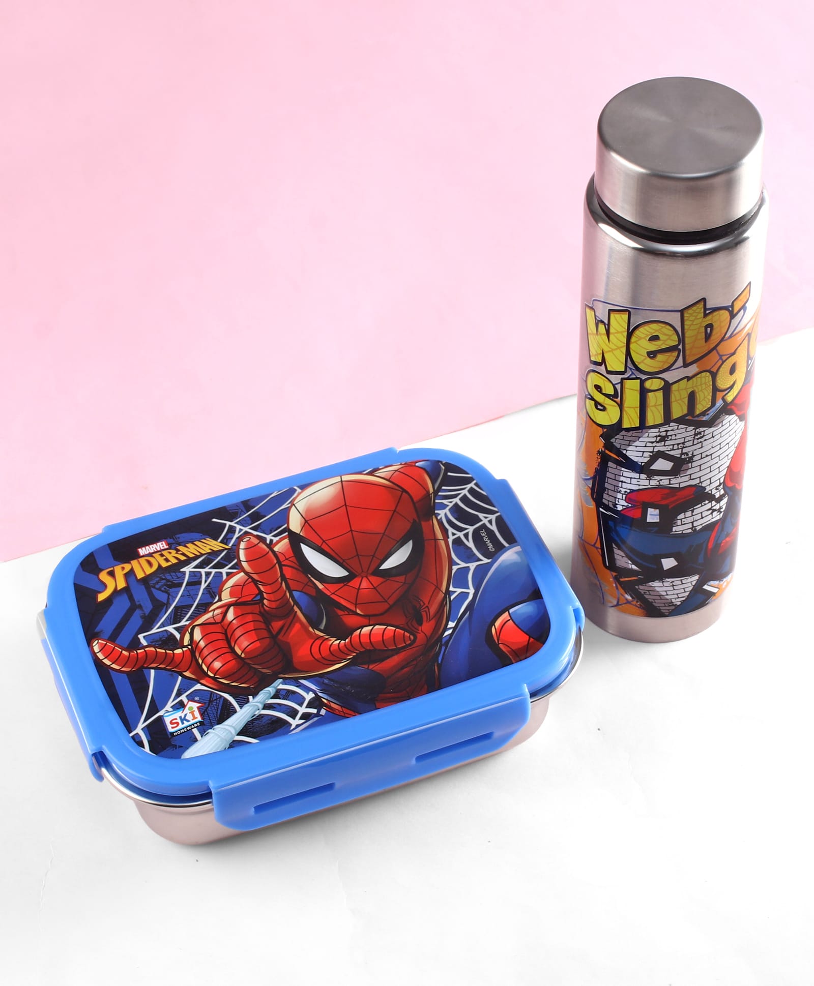 Marvel By SKI Spider Man Zenith Combo- Steel Lunch Box 600 ml & Slim Steel Water Bottle 350 ml-picture-13