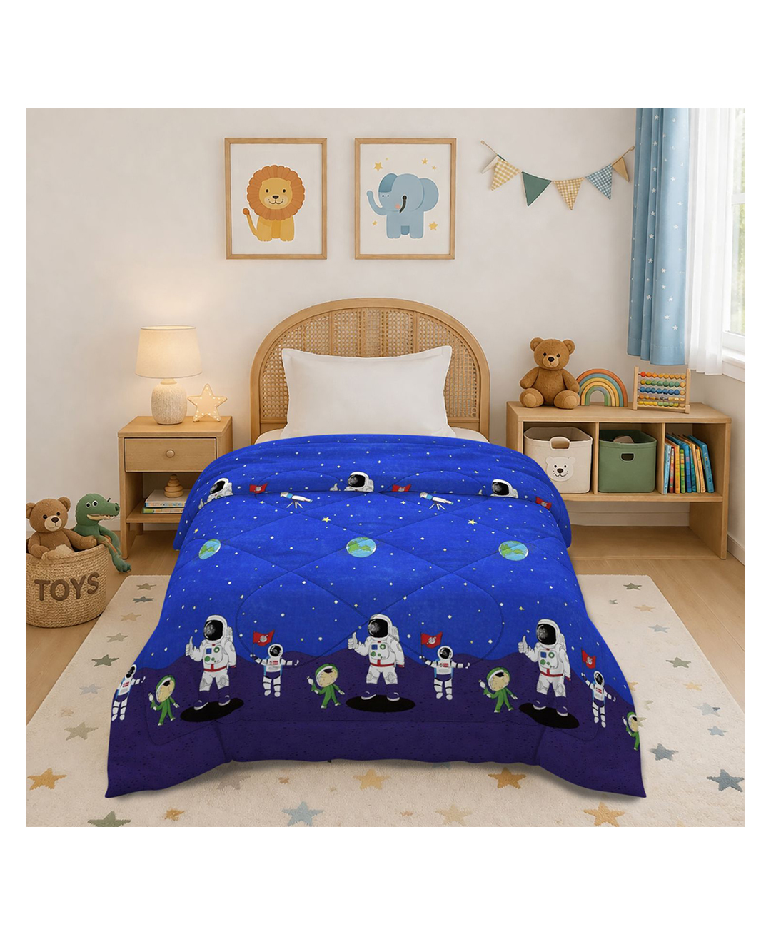 Morado Premium Glace Cotton Reversible Single Bed Comforter 60x90 Inches , Ultra Soft, Lightweight & Breathable , 150 GSM Cozy All-Season Bedding Comforter, Space Man-picture-16