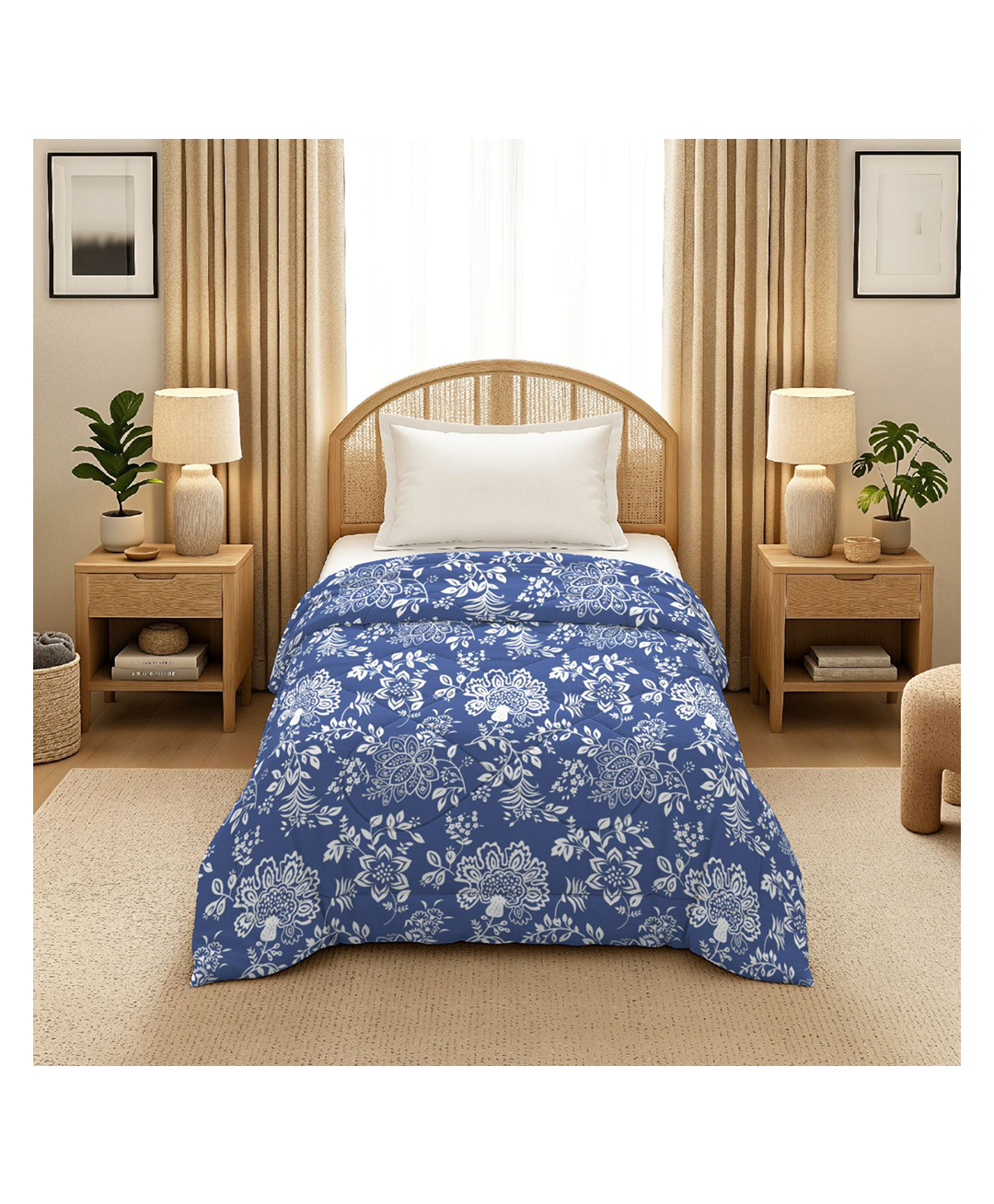 Morado Premium Glace Cotton Reversible Single Bed Comforter 60x90 Inches , Ultra Soft, Lightweight & Breathable , 150 GSM Cozy All-Season Bedding Comforter, Blue Bale-picture-12