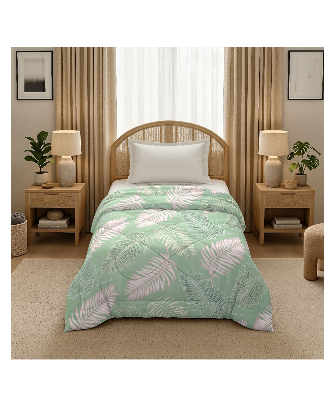 Morado Premium Glace Cotton Reversible Single Bed Comforter 60x90 Inches , Ultra Soft, Lightweight & Breathable , 150 GSM Cozy All-Season Bedding Comforter, Green Leaf-picture-7