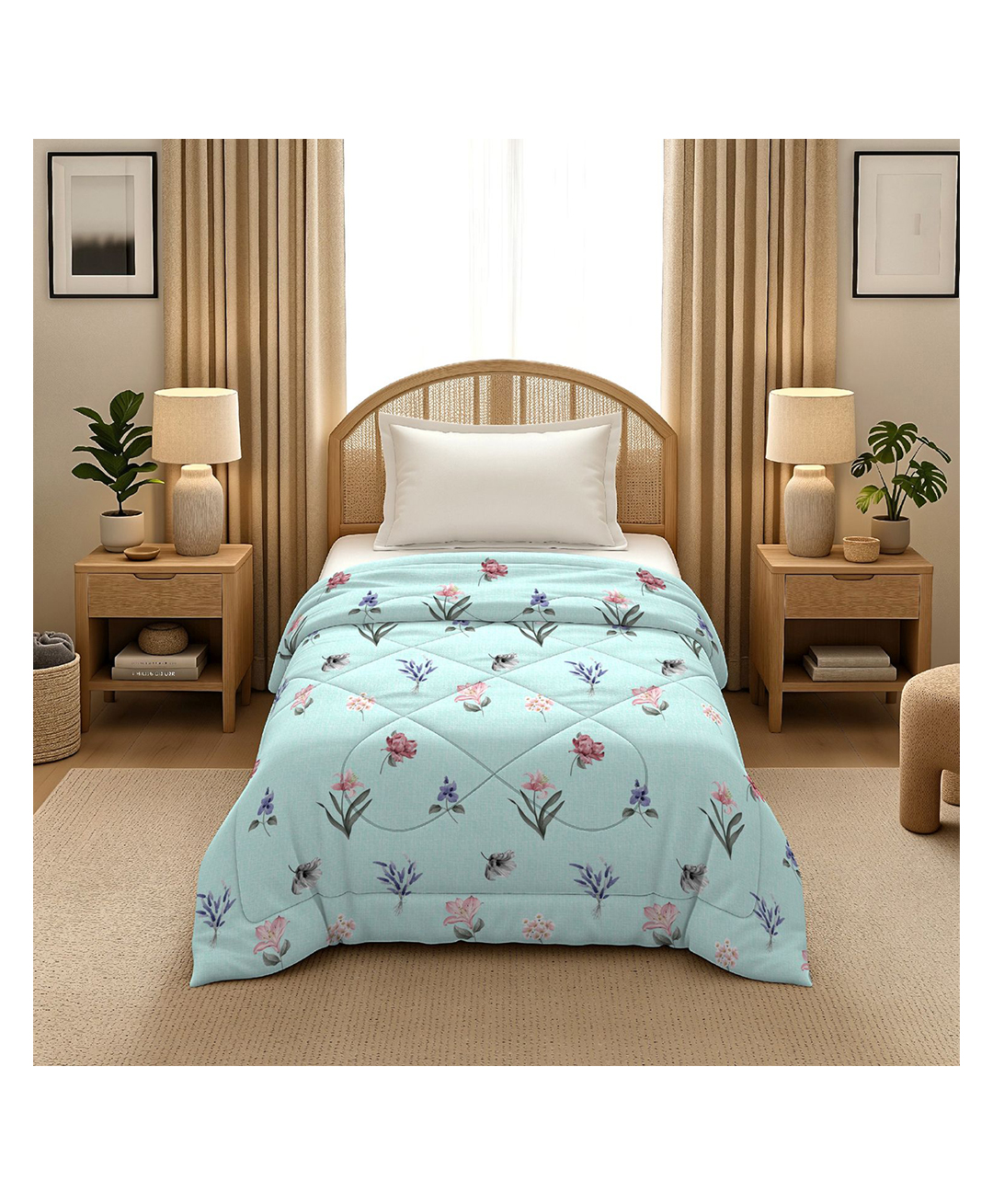 Morado Premium Glace Cotton Reversible Single Bed Comforter 60x90 Inches , Ultra Soft, Lightweight & Breathable , 150 GSM Cozy All-Season Bedding Comforter, Lavender Floral-image-4