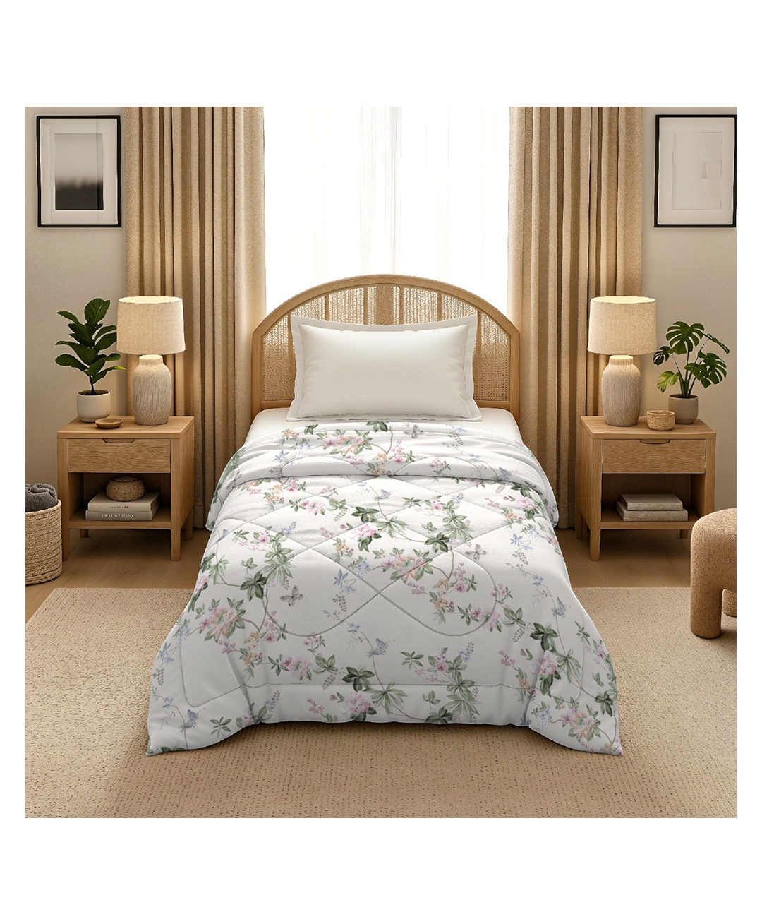 Morado Premium Glace Cotton Reversible Single Bed Comforter 60x90 Inches , Ultra Soft, Lightweight & Breathable , 150 GSM Cozy All-Season Bedding Comforter, Moon Flower-picture-8