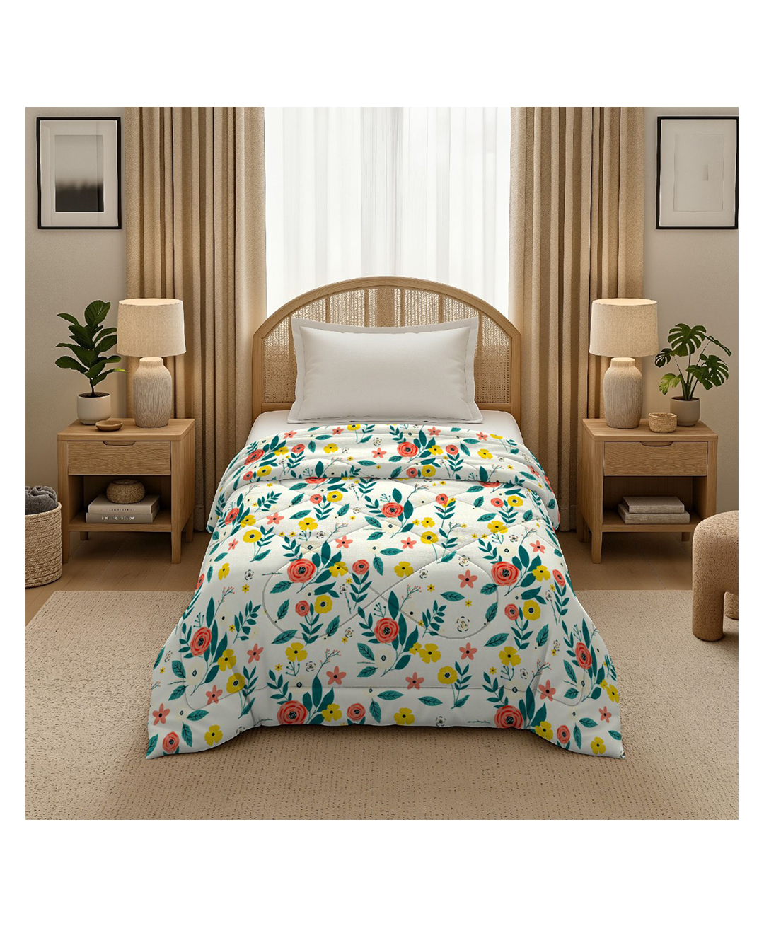 Morado Premium Glace Cotton Reversible Single Bed Comforter 60x90 Inches , Ultra Soft, Lightweight & Breathable , 150 GSM Cozy All-Season Bedding Comforter, Orange Flower-picture-15