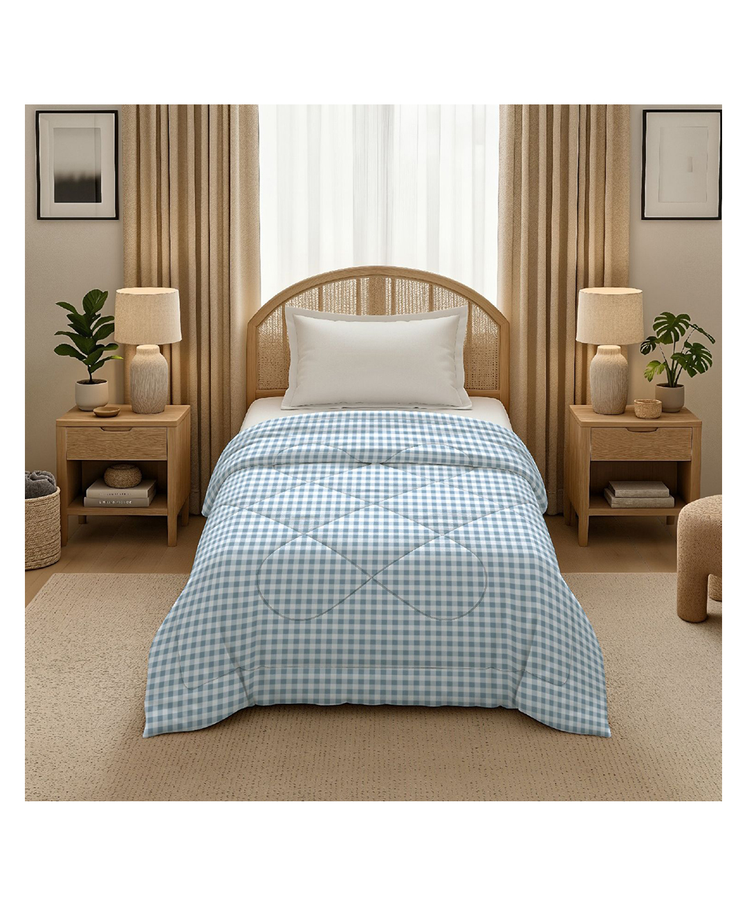 Morado Premium Glace Cotton Reversible Single Bed Comforter 60x90 Inches , Ultra Soft, Lightweight & Breathable , 150 GSM Cozy All-Season Bedding Comforter, White Grey Check-picture-11