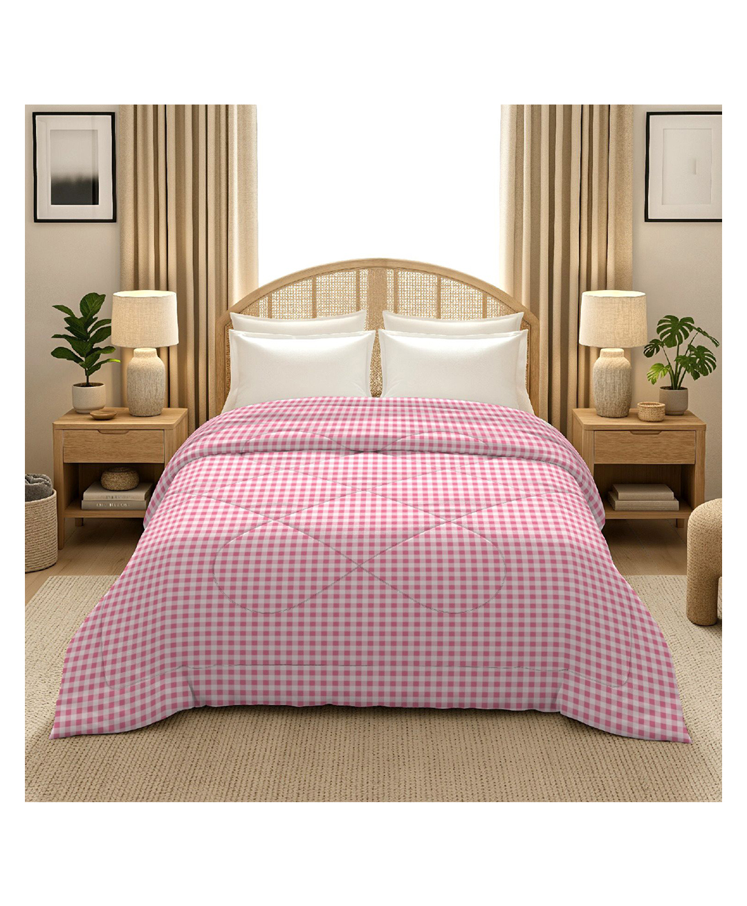 Morado Premium Glace Cotton Reversible Double Bed Comforter 90x100 Inches , Ultra Soft, Lightweight & Breathable , 150 GSM Cozy All-Season Bedding Comforter, White Pink Check-picture-5