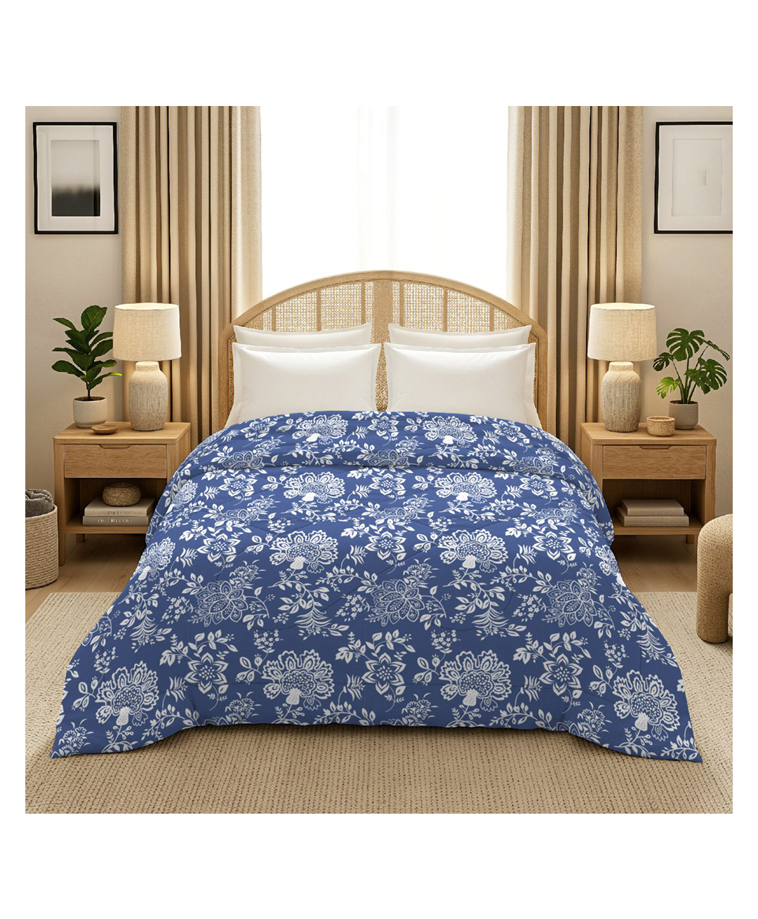 Morado Premium Glace Cotton Reversible Double Bed Comforter 90x100 Inches , Ultra Soft, Lightweight & Breathable , 150 GSM Cozy All-Season Bedding Comforter, Blue Bale-picture-4