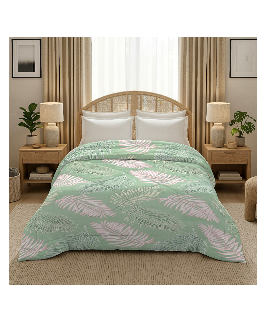 Morado Premium Glace Cotton Reversible Double Bed Comforter 90x100 Inches , Ultra Soft, Lightweight & Breathable , 150 GSM Cozy All-Season Bedding Comforter, Green Leaf-picture-14