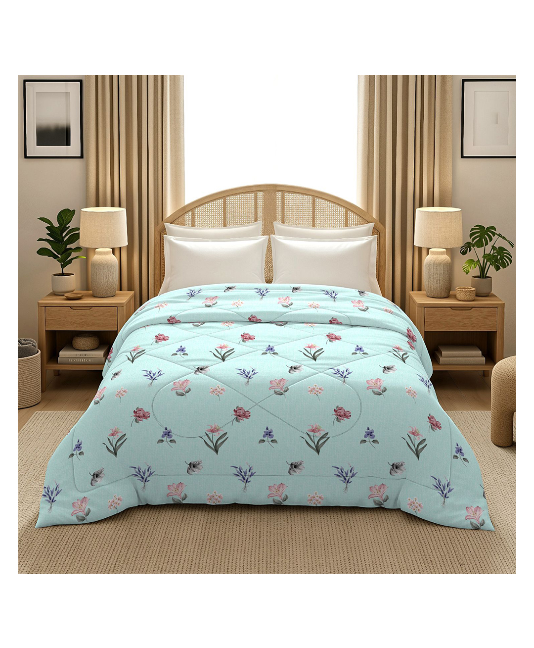 Morado Premium Glace Cotton Reversible Double Bed Comforter 90x100 Inches , Ultra Soft, Lightweight & Breathable , 150 GSM Cozy All-Season Bedding Comforter, Lavender Floral-picture-9