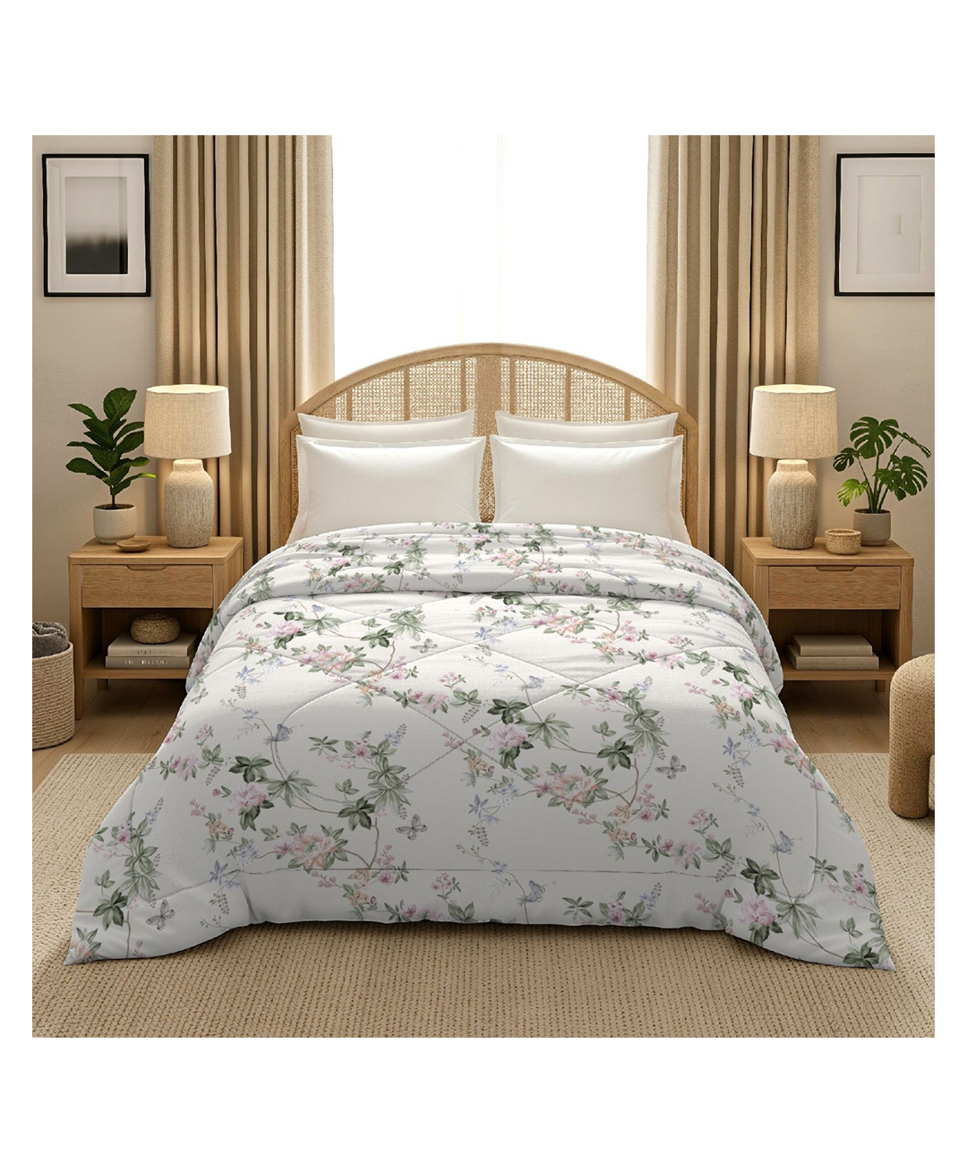 Morado Premium Glace Cotton Reversible Double Bed Comforter 90x100 Inches , Ultra Soft, Lightweight & Breathable , 150 GSM Cozy All-Season Bedding Comforter, Moon Flower-picture-3