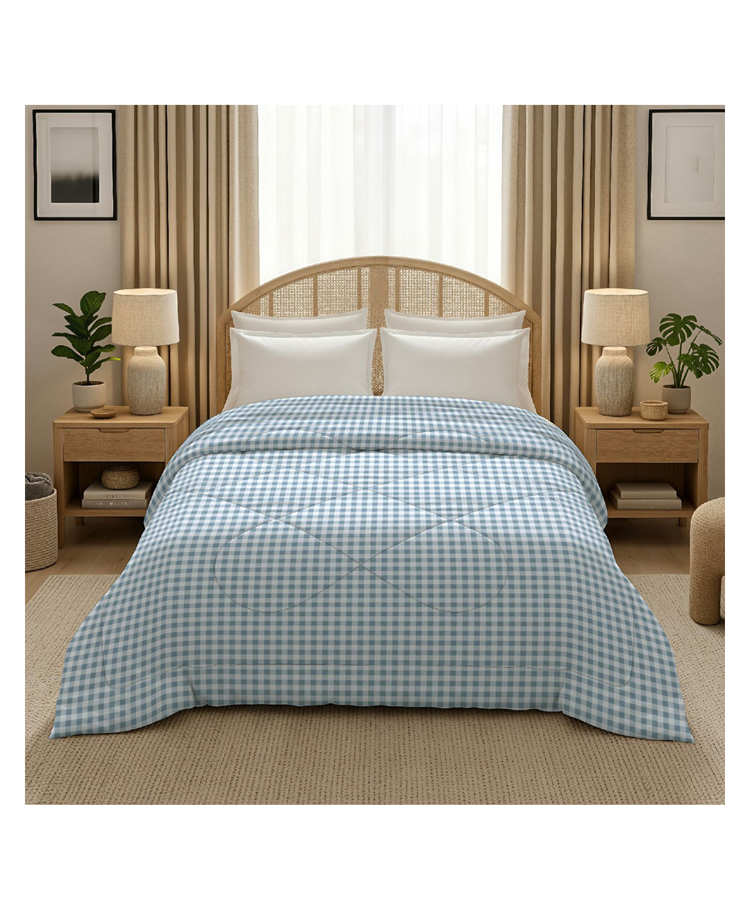 Morado Premium Glace Cotton Reversible Double Bed Comforter 90x100 Inches , Ultra Soft, Lightweight & Breathable , 150 GSM Cozy All-Season Bedding Comforter, White Grey Check-picture-6
